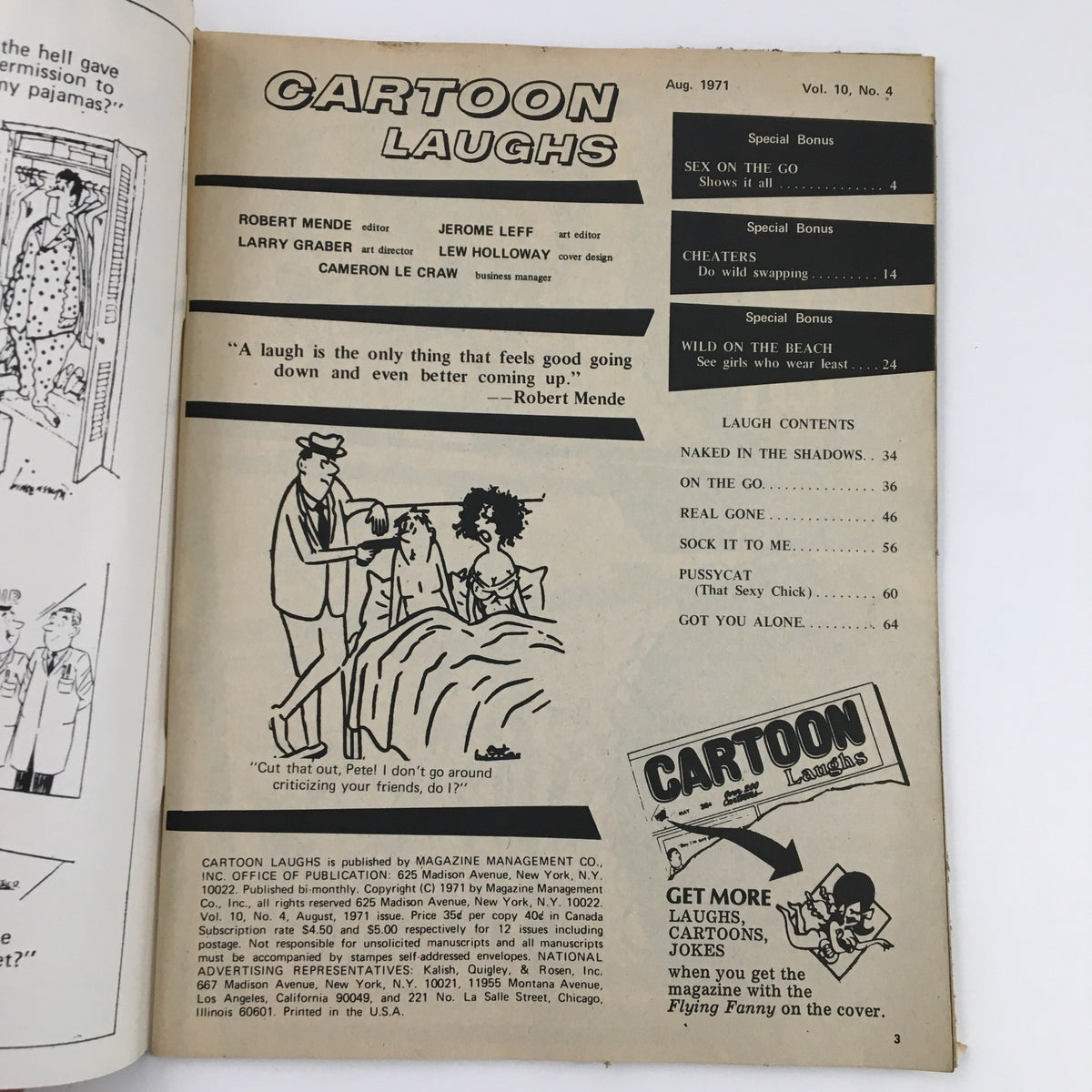Cartoons & Laughs August 1971 Vol. 10 No. 4 Naked In The Shadows & Real Gone