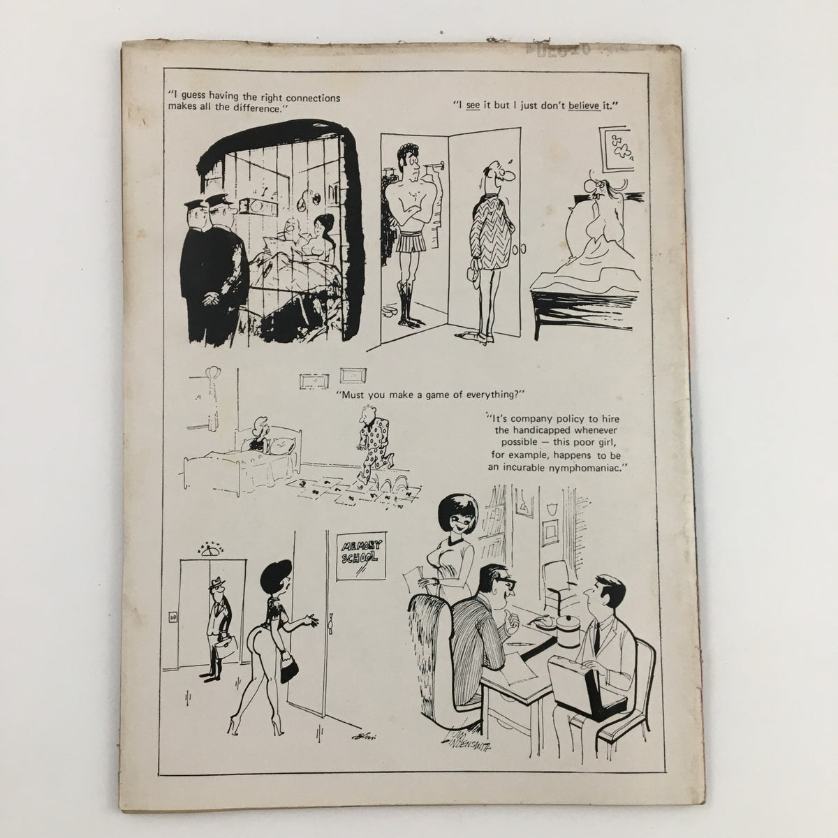 Cartoon Capers February 1971 Vol. 6 No. 1 back cover illustration with various humorous comic strips showcasing witty remarks and exaggerated characters reflective of the vintage cartoon style from the early 1970s.