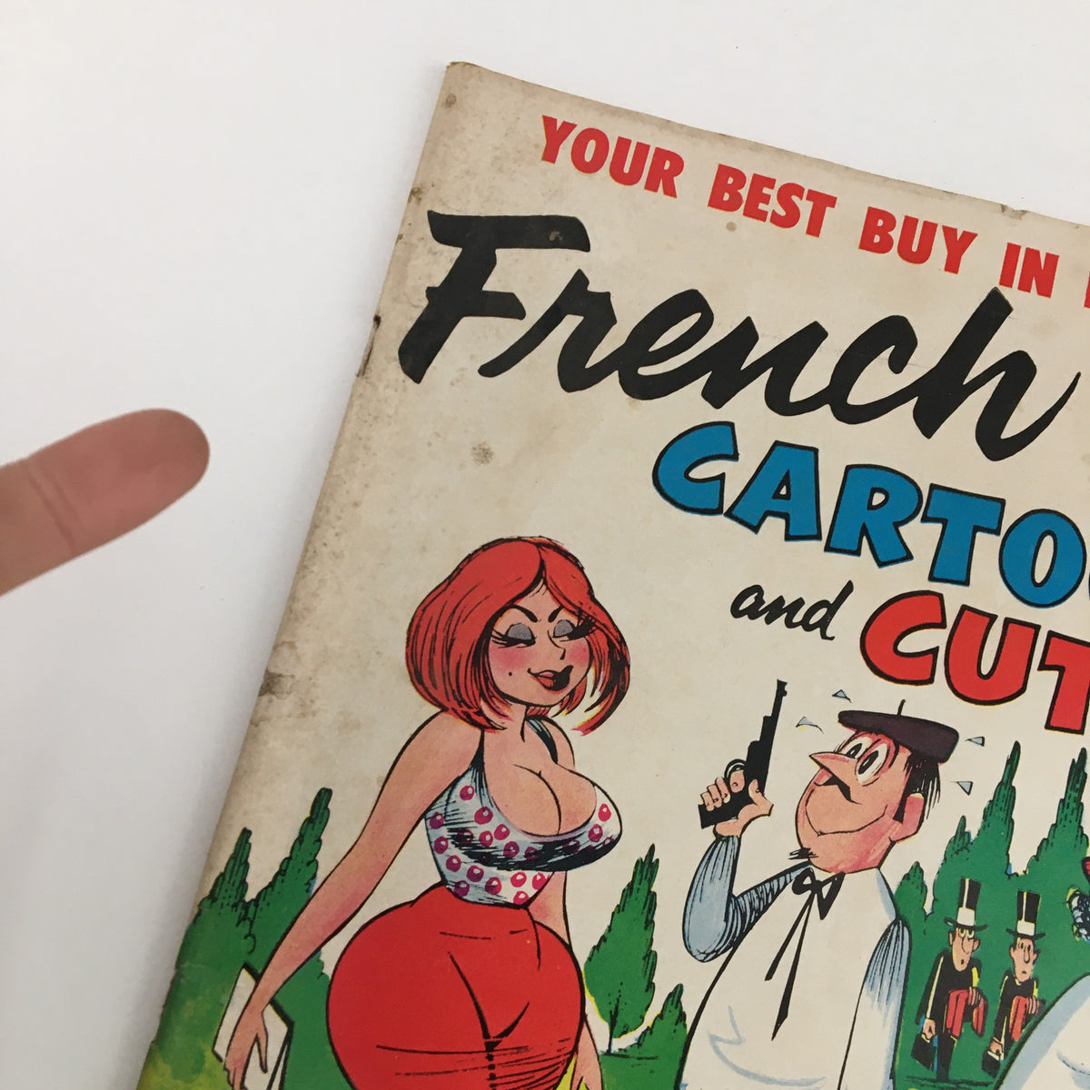 Close-up of the cover of French Cartoons and Cuties February 1965 Vol. 1 No. 40 highlighting the iconic artwork and the title in bold typography.