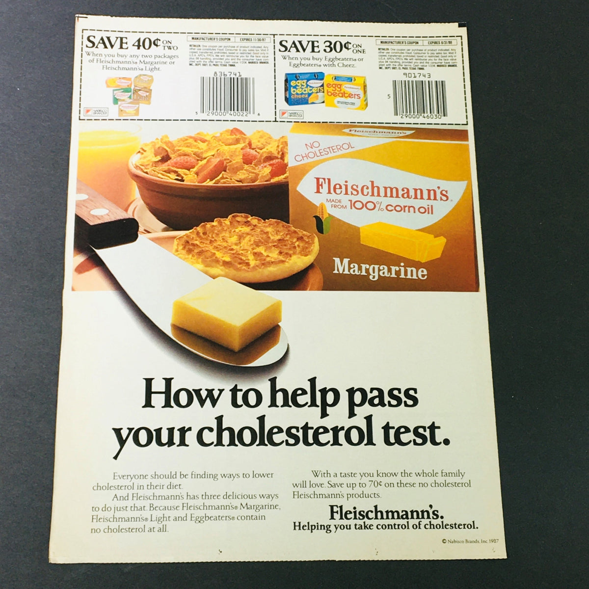 VTG Retro 1987 Reynolds Tobacco Co. Caramel & Fleischmann Margarine Ad Coupon featuring recipes and cooking tips for Fleischmann's Margarine. Condition: Excellent with protective covering.