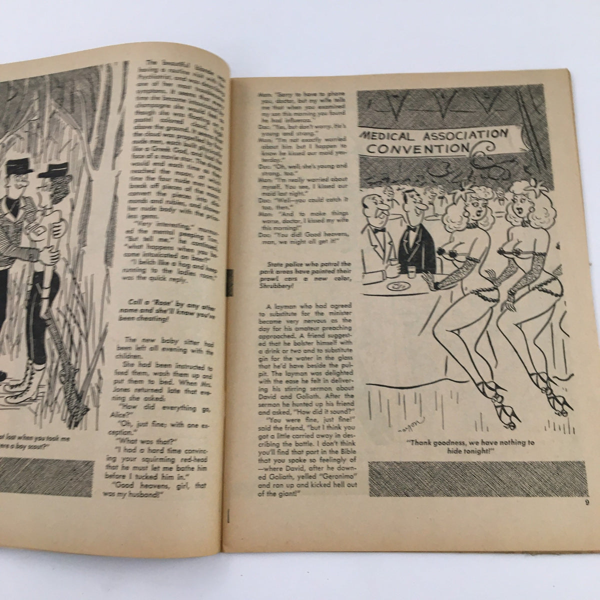 Interior page from the Popular Jokes Laugh Magazine, showcasing jokes related to the Medical Association Convention with engaging illustrations.