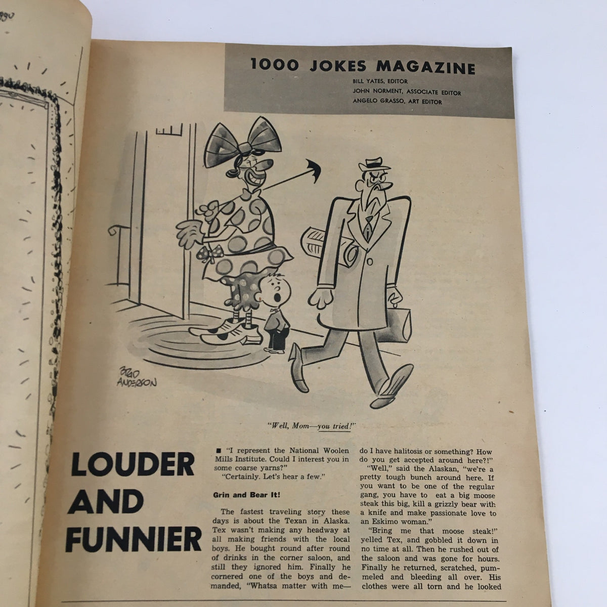 Inside page of 1000 Jokes Magazine No. 91 September 1959 showcasing the editorial section titled 'Louder and Funnier' with humorous illustrations.