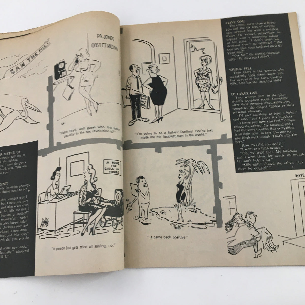 Comic illustration from Cartoons & Gags Magazine February 1971 depicting a whimsical scenario involving humor about parenthood and social interactions.