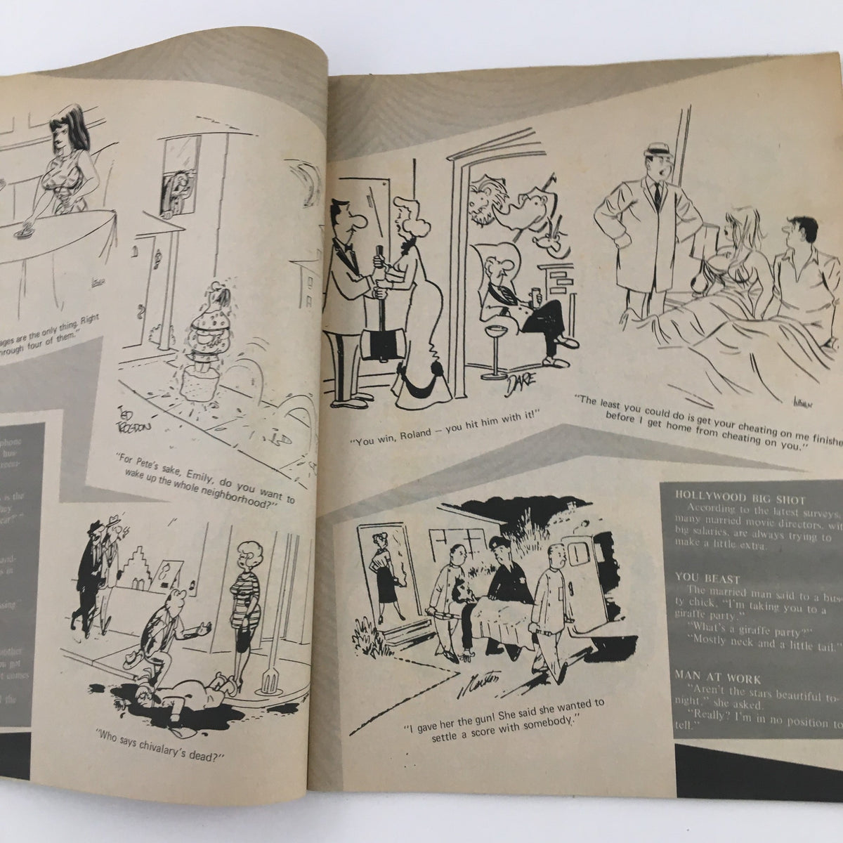Cartoon collage from Laugh Parade Magazine July 1970 Vol. 10 No. 4 showcasing various comedic scenarios and humor related to popular cultural elements of the 1970s.