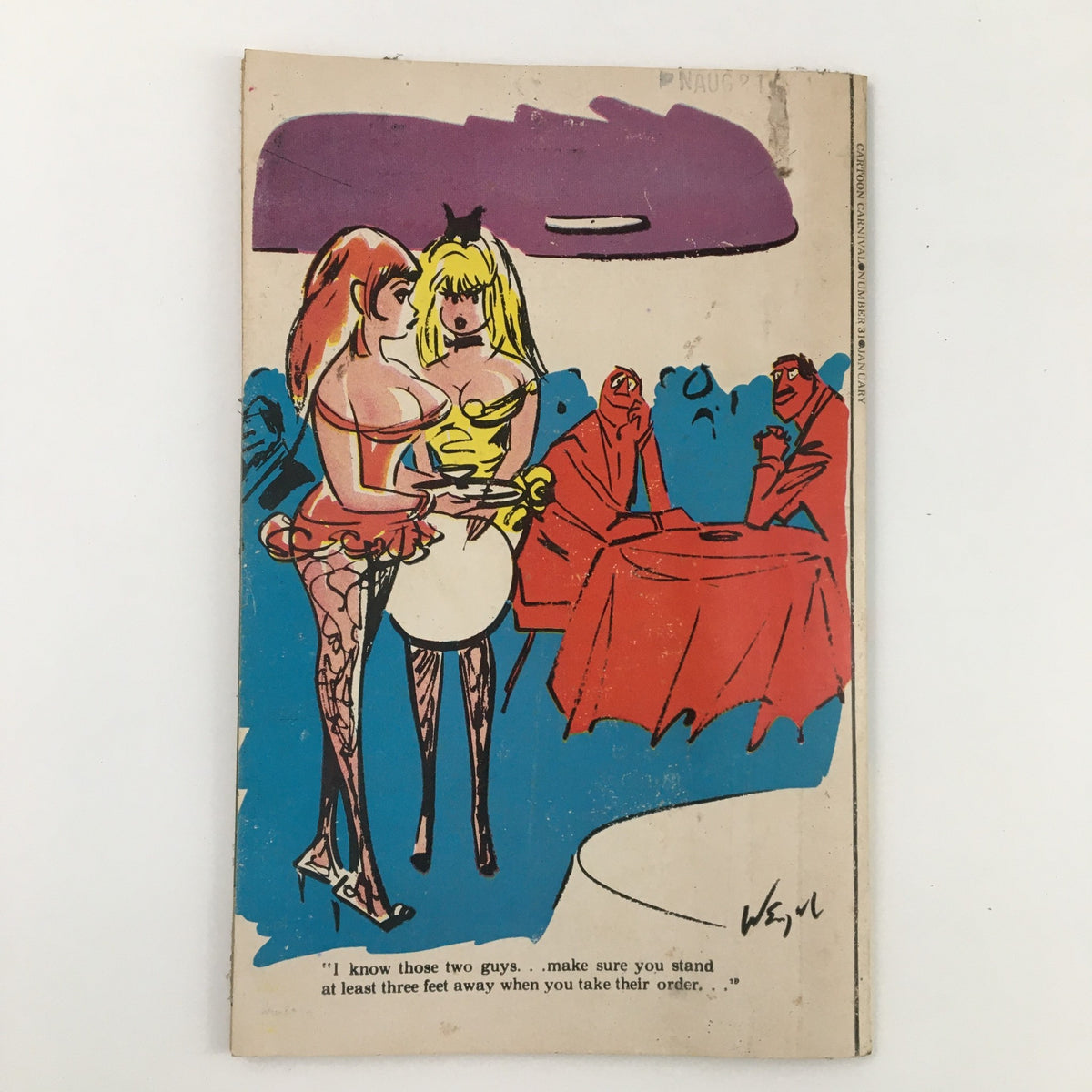 Cover page of Cartoon Carnival Magazine from January 1970 showcasing a vibrant cartoon scene with two women and humorous dialogue, reflecting the 1970s cartoon culture.
