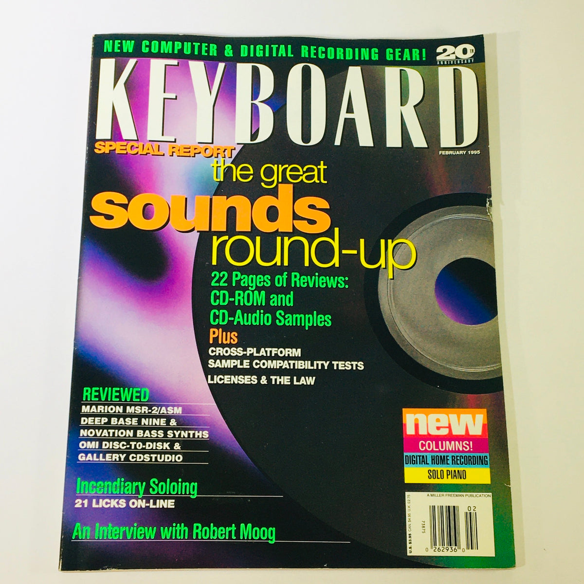 Keyboard Magazine February 1995 featuring a special report on music technology, highlights the Marion MSR-2/ASM, Deep Base Nine, and includes articles on CD-ROM reviews and digital recording advancements.
