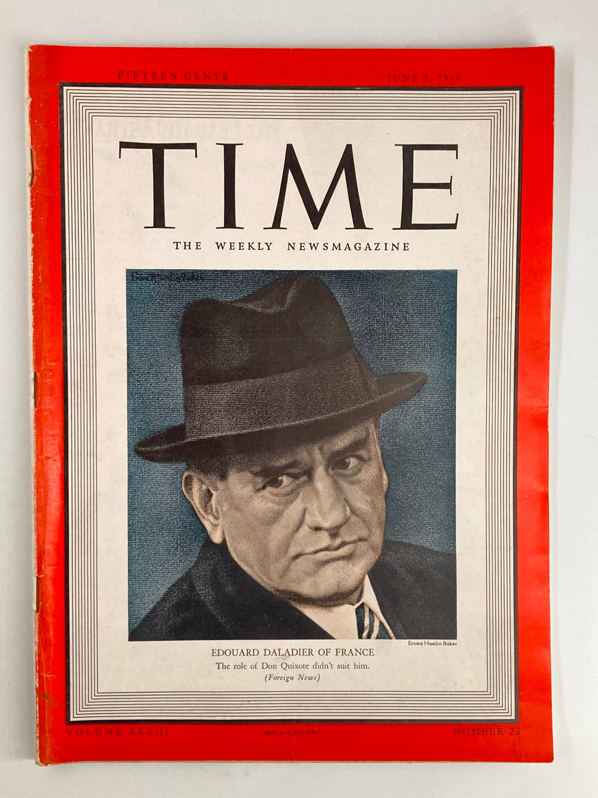 Vintage Time Magazine cover from June 5, 1939, featuring Edouard Daladier of France, Volume 33, Number 23, showcasing historical news and culture.