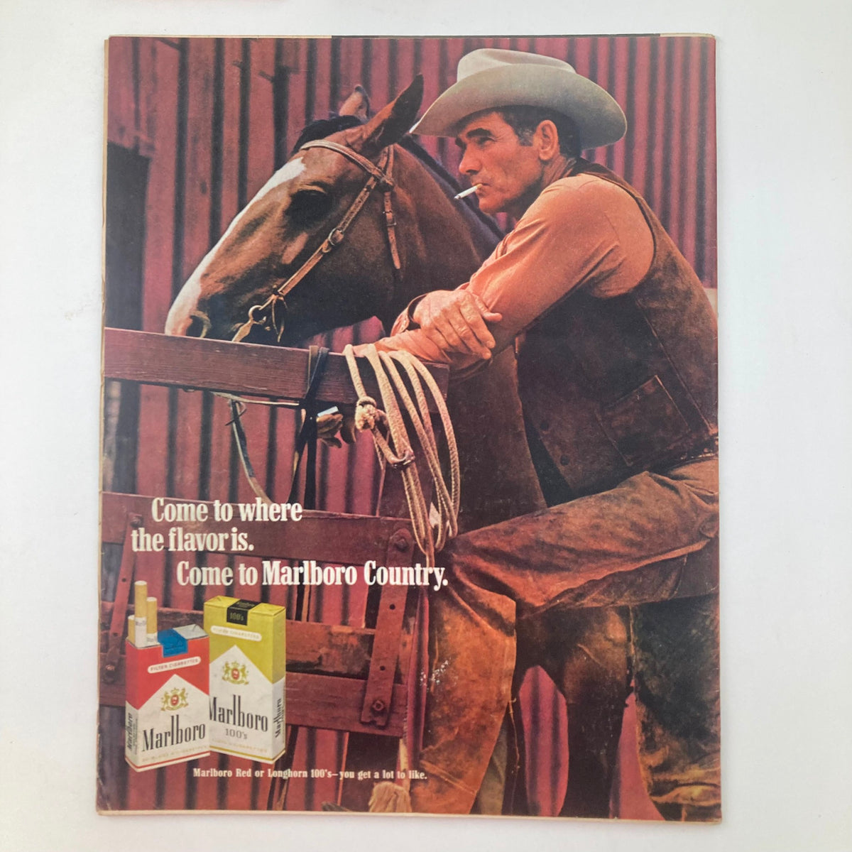 Back cover of VTG Life Magazine November 13 1970 featuring a Marlboro advertisement with a cowboy and horse, promoting the tagline 'Come to where the flavor is. Come to Marlboro Country.'