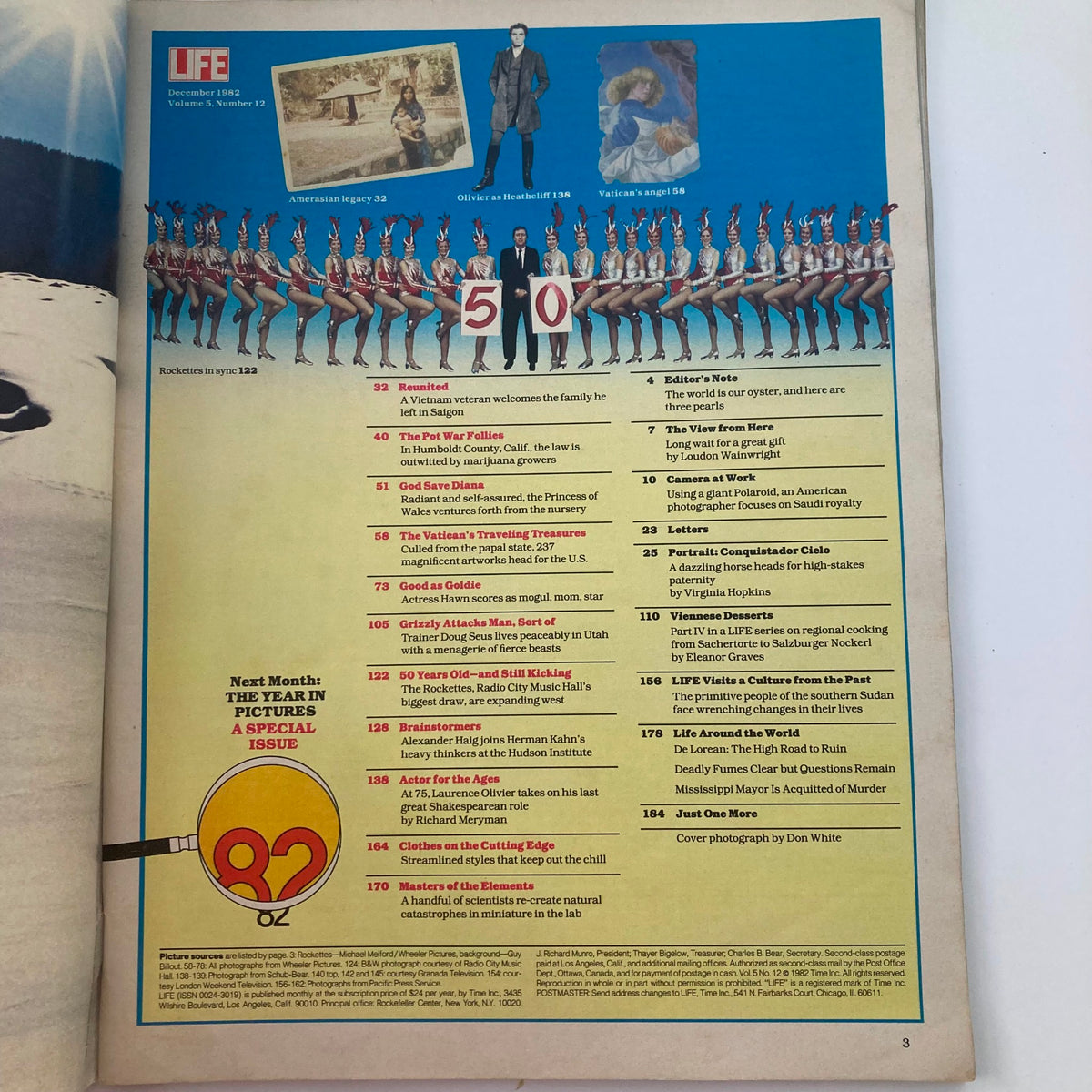 Inside page of the VTG Life Magazine December 1982 Vol 5 No. 12, displaying a content overview with articles and features relevant to the era.