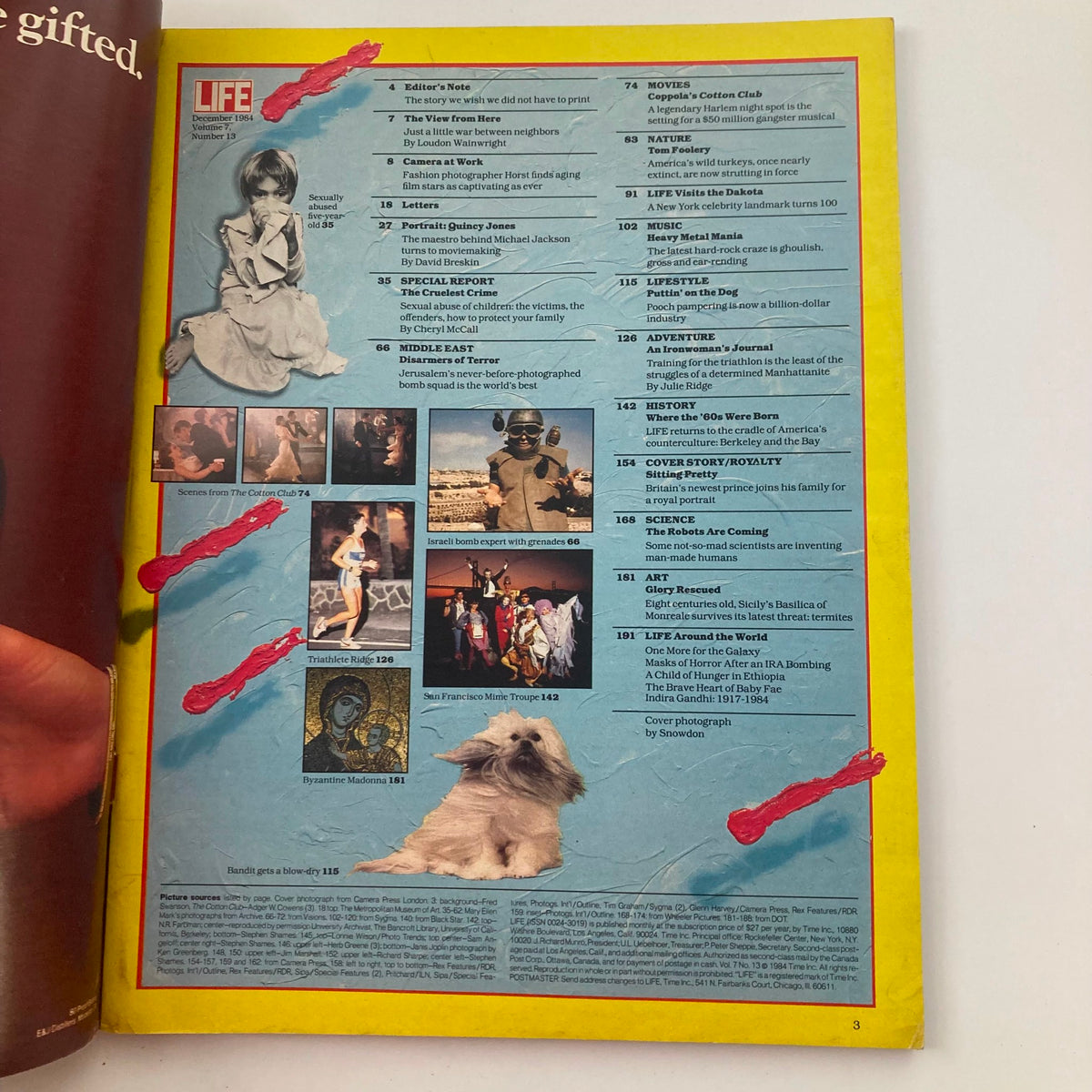 Inside page of VTG Life Magazine, December 1984, showcasing the contents and featured articles including coverage on Princess Diana. This issue captures significant moments from the royal family.