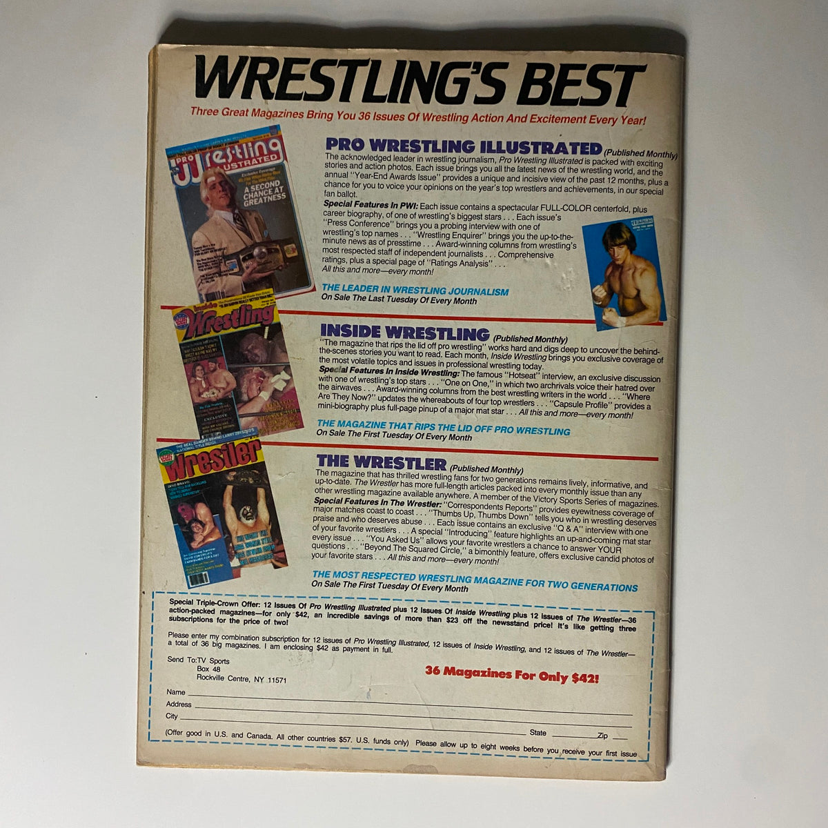 Vintage Pro Wrestling Illustrated March 1986 Hulk Hogan, Ric Flair No Label