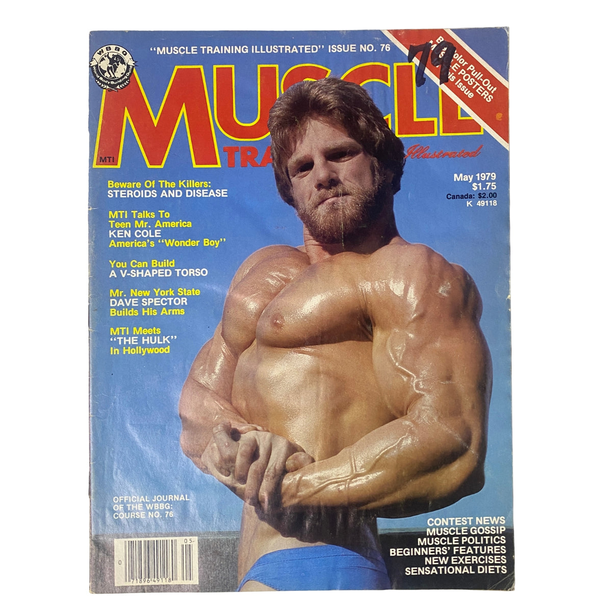 Cover of Muscle Training Illustrated May 1979 No. 76 featuring bodybuilder Dave Spector showcasing a well-defined physique, emphasizing the themes of bodybuilding and fitness.