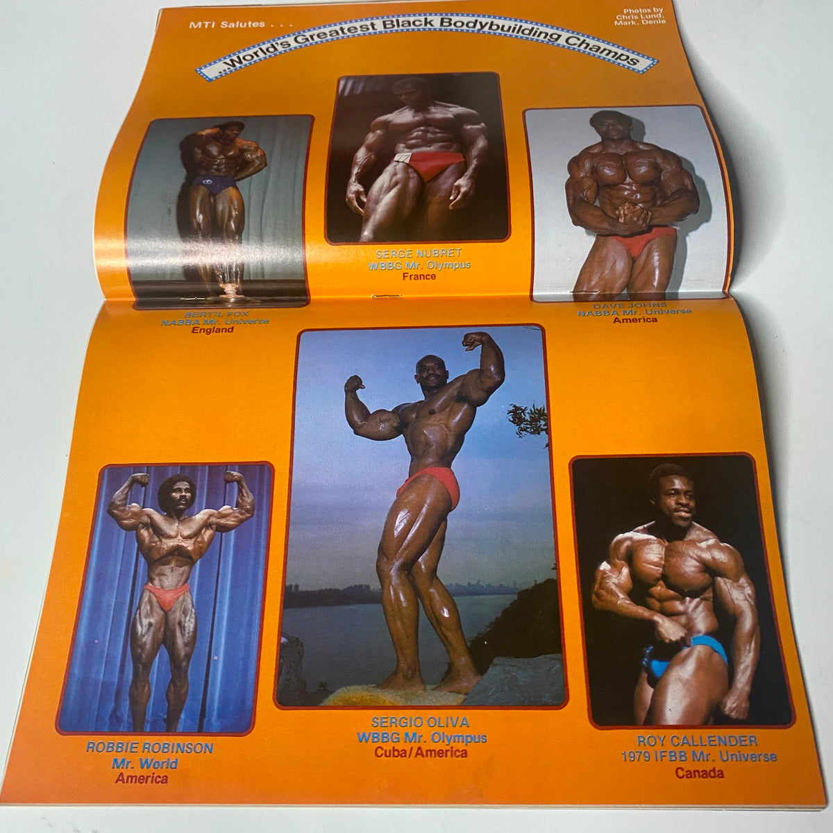 Muscle Training Illustrated October 1979, Issue No. 79 centerfold showcasing notable black bodybuilders including Robbie Robinson and Sergio Oliva.
