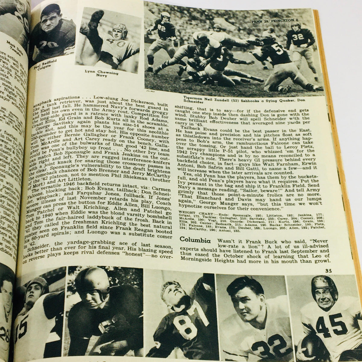 Detailed page from the VTG Illustrated Football Annual Magazine 1946 discussing football strategies and notable teams of the era.