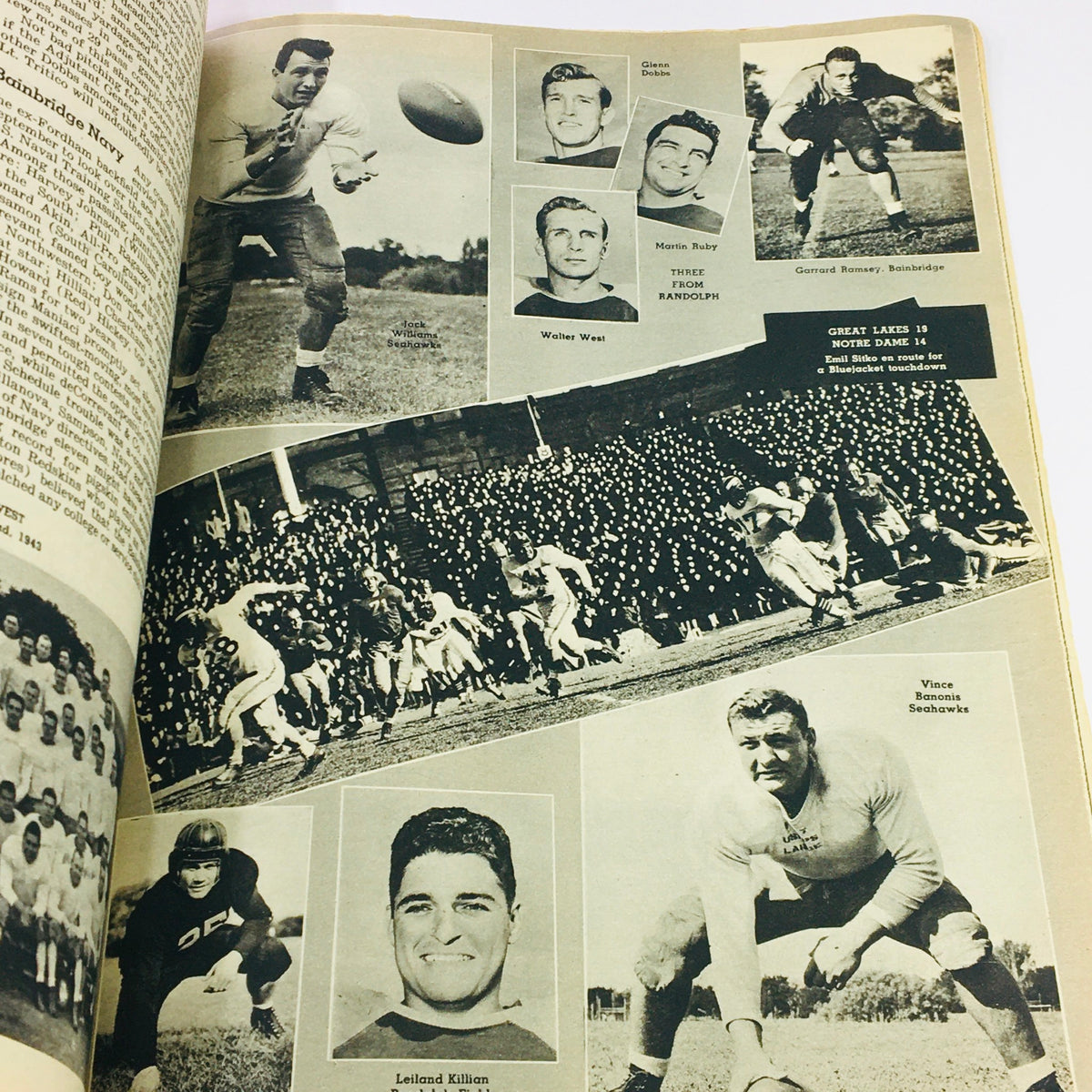 VTG Illustrated Football Annual Magazine 1944 featuring images of football players including Jack Williams and Leland Killian, showcasing historic sports memorabilia from the U.S. Naval Academy.