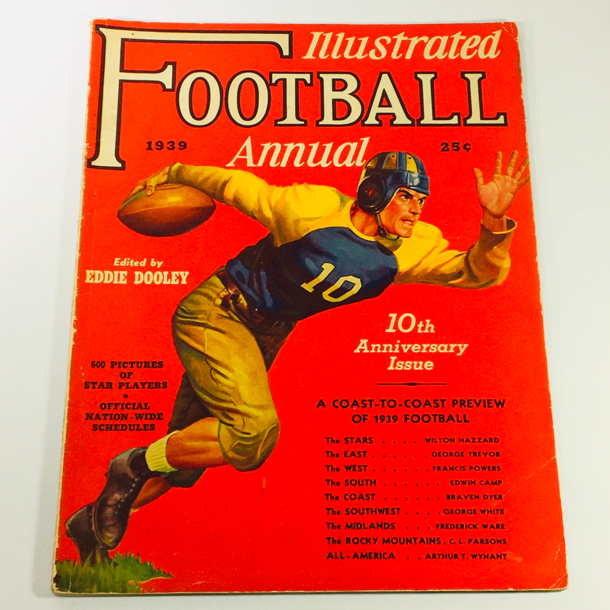 Cover of the VTG Illustrated Football Annual Magazine 1939 featuring Henry Luebcke, Tackle of Iowa, celebrating the 10th anniversary issue of football history.