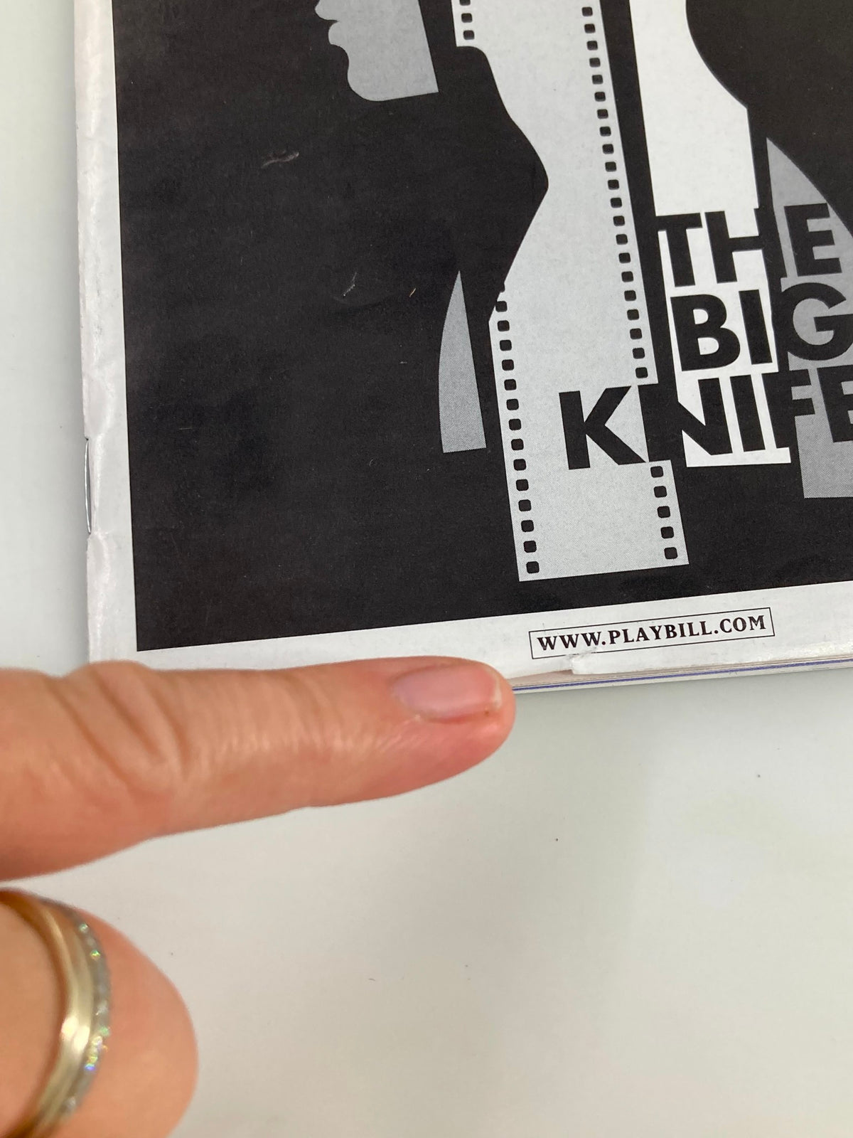 Close-up of the website link from the 2013 Playbill for The Big Knife by Clifford Odets, showcasing the official Playbill website.
