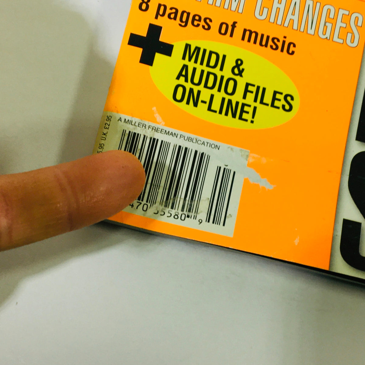 Close-up of the barcode and publication details on the back cover of Keyboard Magazine April 1996. Highlights include 'MIDI & Audio Files On-Line!' and price information.