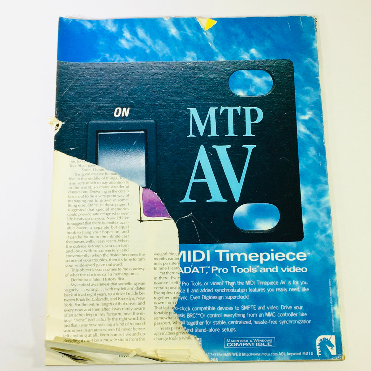 Back cover of Keyboard Magazine October 1996, highlighting the MTP AV MIDI timepiece product. An important part of the magazine for vintage tech collectors.