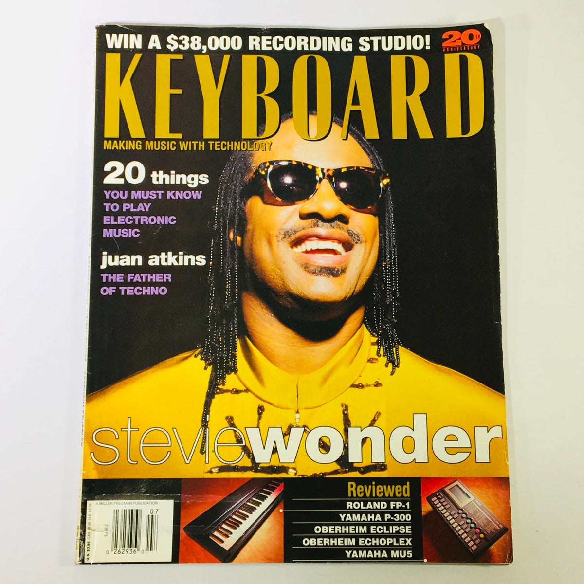Keyboard Magazine July 1995 featuring Stevie Wonder and Juan Atkins, showcasing music technology innovations and key insights into electronic music trends of the 90s.