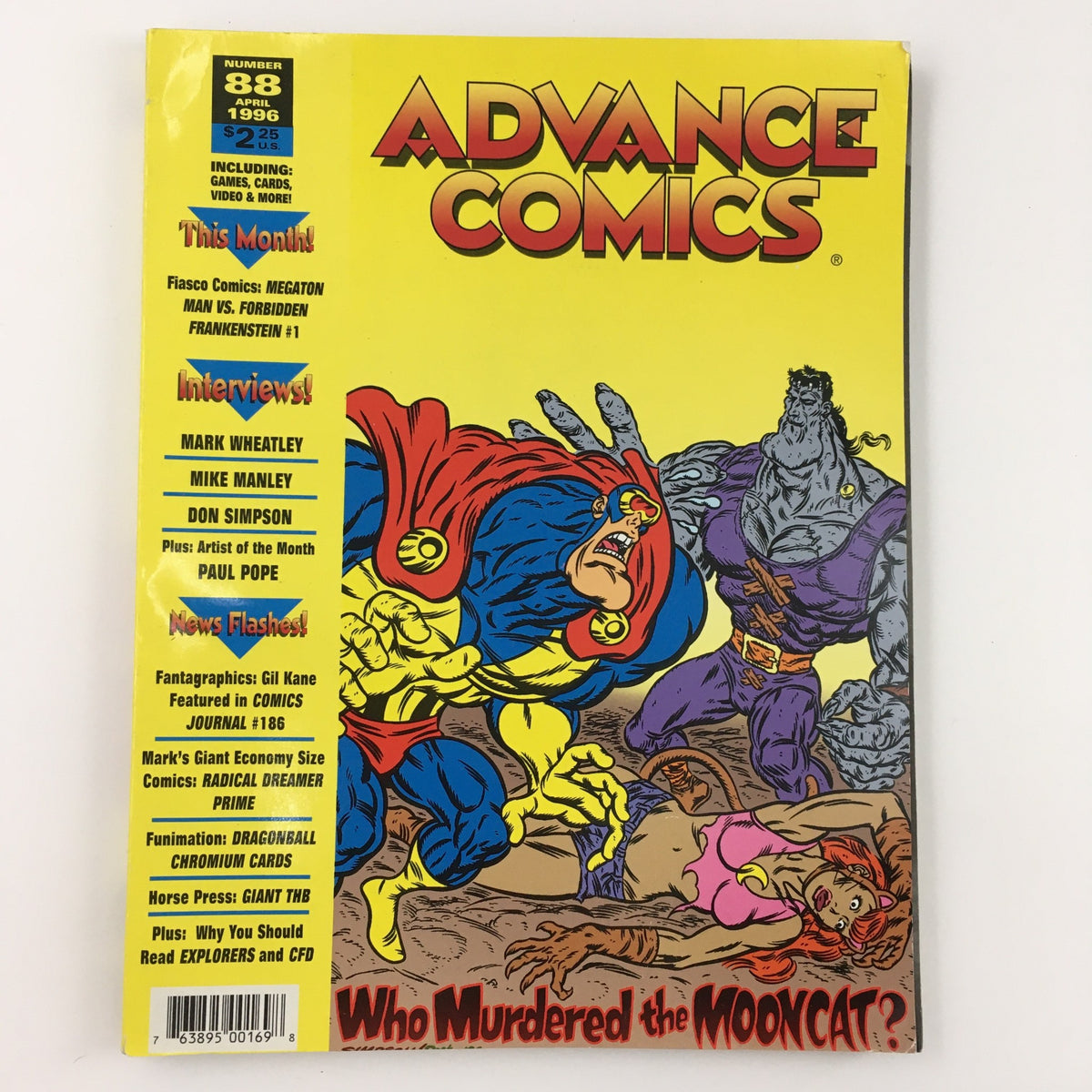 Cover of Advance Comics April 1996 No. 88 featuring Megaton Man vs Forbidden Frankenstein with vibrant artwork and character action.