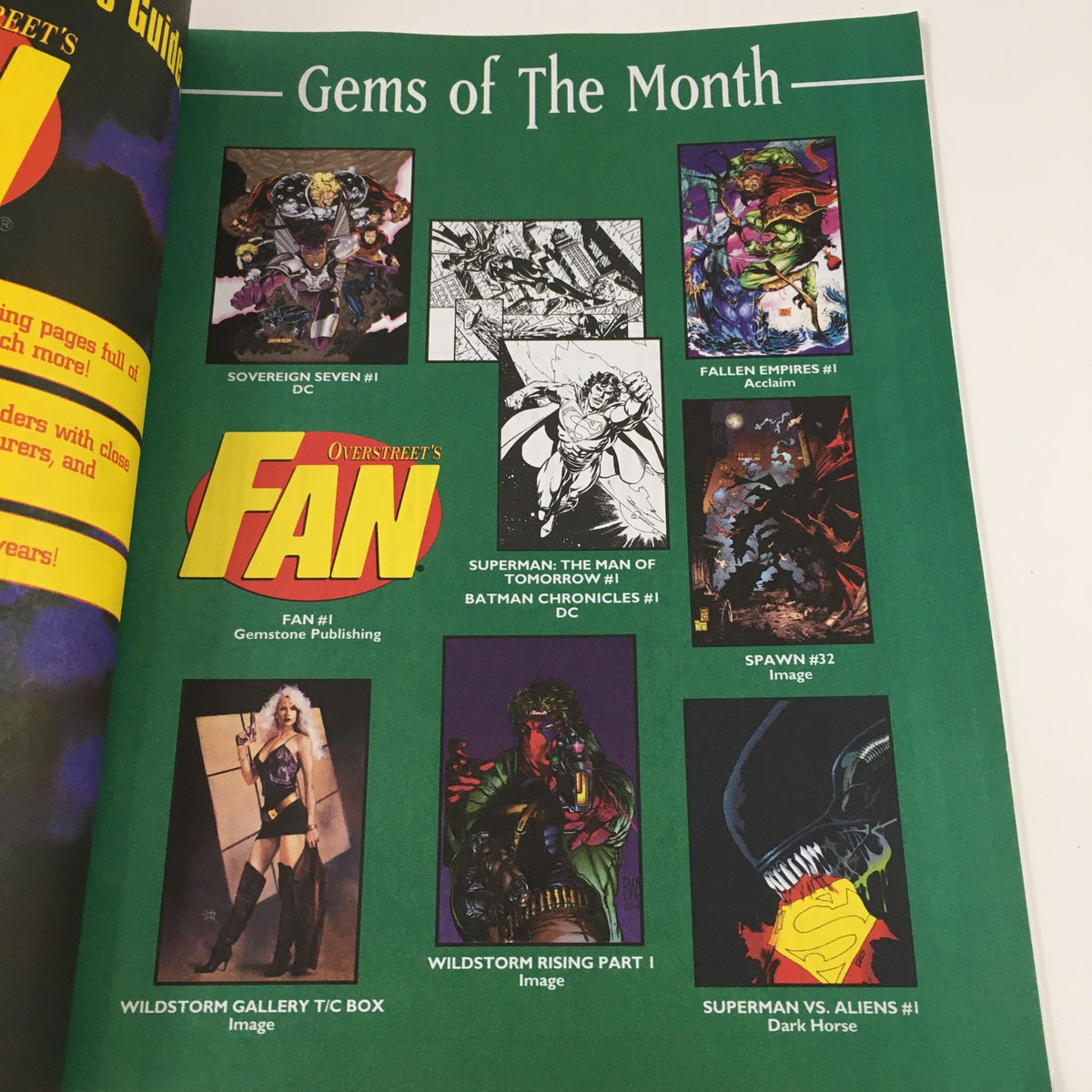 Interior page from Previews Order Form March 1995 Vol. V No. 3 showcasing Gems of The Month with various comic book promotions.