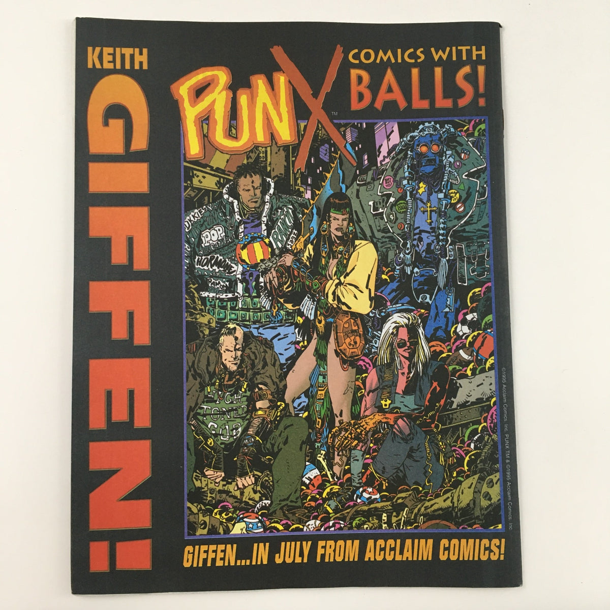 Cover of 'Giffen!' comic by Keith Giffen advertised in the Previews Order Form May 1995 Vol. V No. 5, showcasing unique artwork that highlights its content.