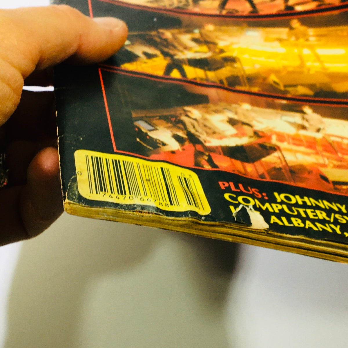 Another angle of the back cover of VTG Keyboard Magazine March 1982 displaying the barcode and features on electronic music contributions by Kraftwerk and more.