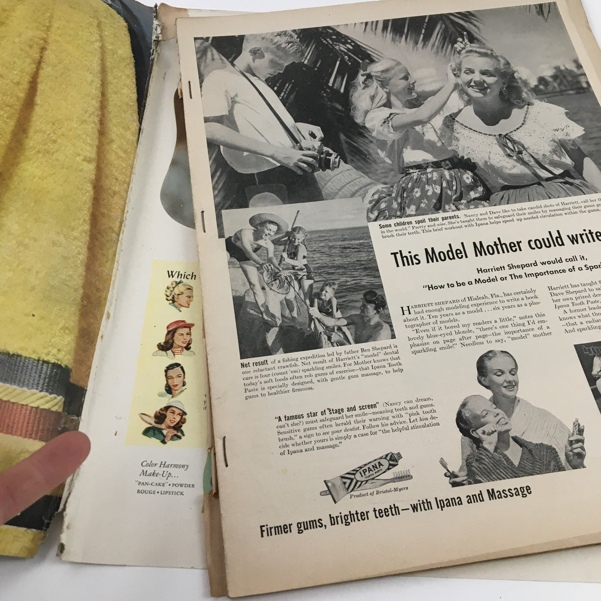 Interior page of McCall's Magazine April 1947 showing vintage advertisements and content, illustrating the magazine's diverse features in fashion and homemaking.