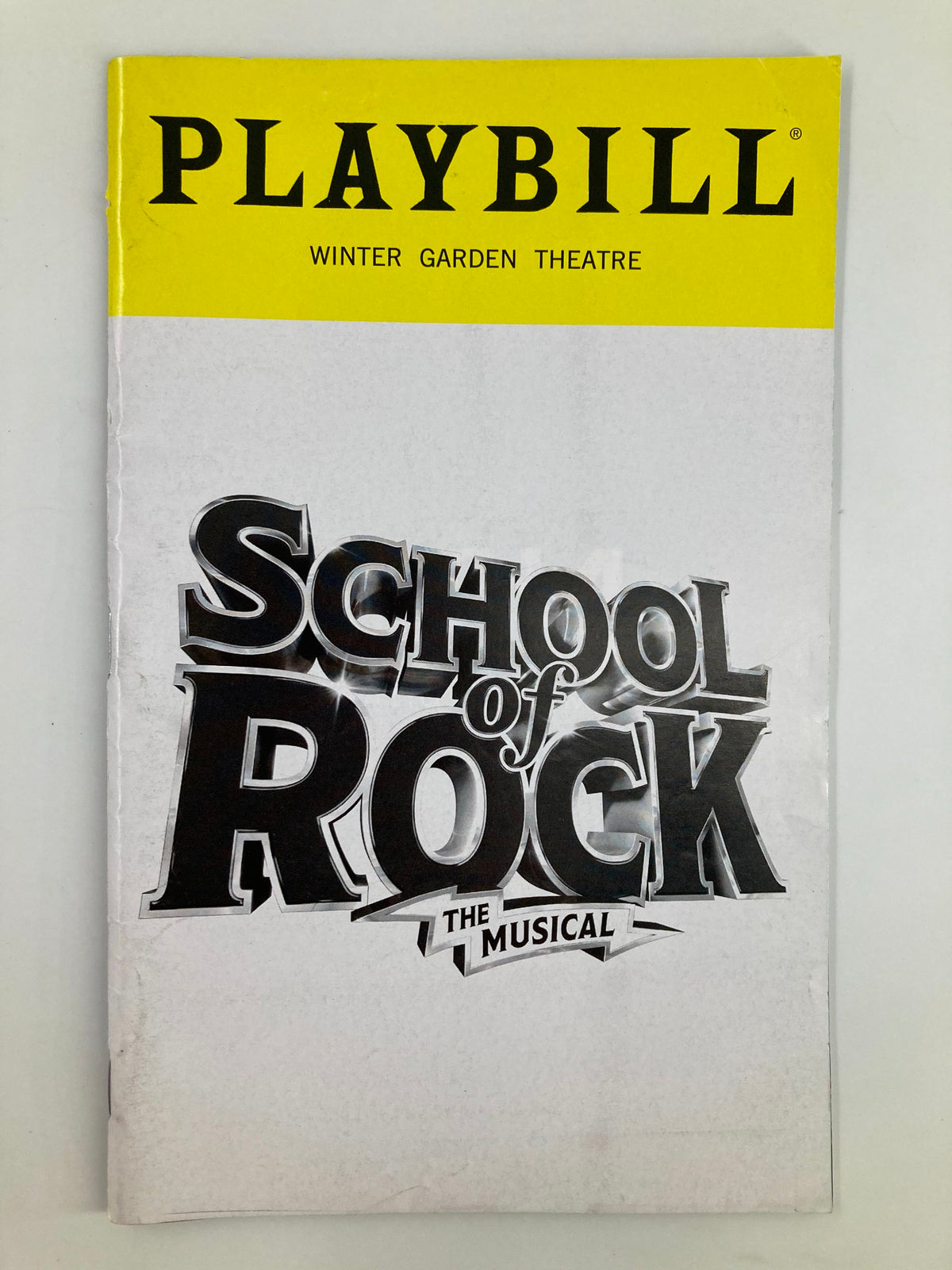 Cover of the 2018 Playbill for Winter Garden Theatre featuring Justin Collette in School of Rock Musical.