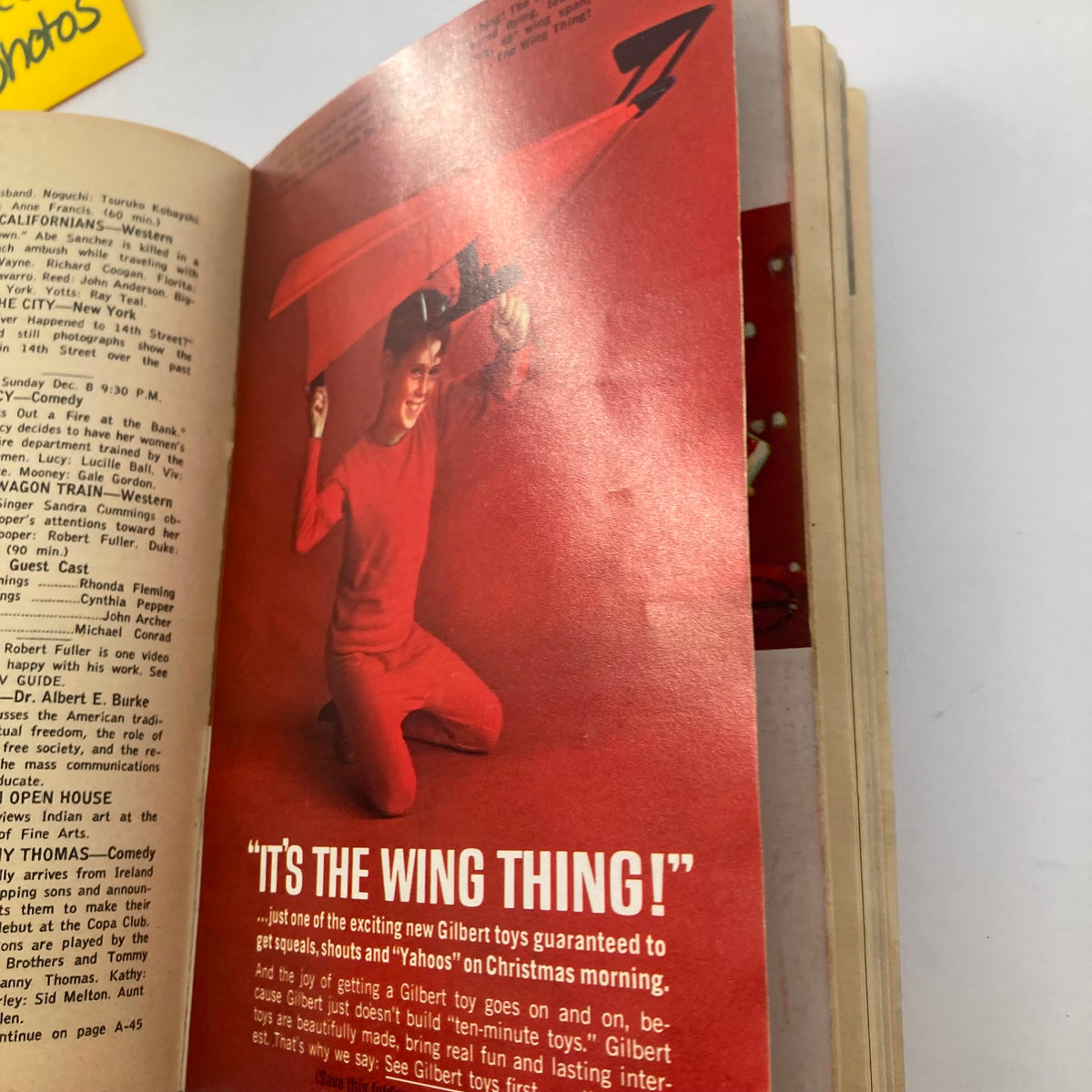 Advertisement page from TV Guide Magazine June 4 1960, promoting the latest Gilbert toys guaranteed to excite children.