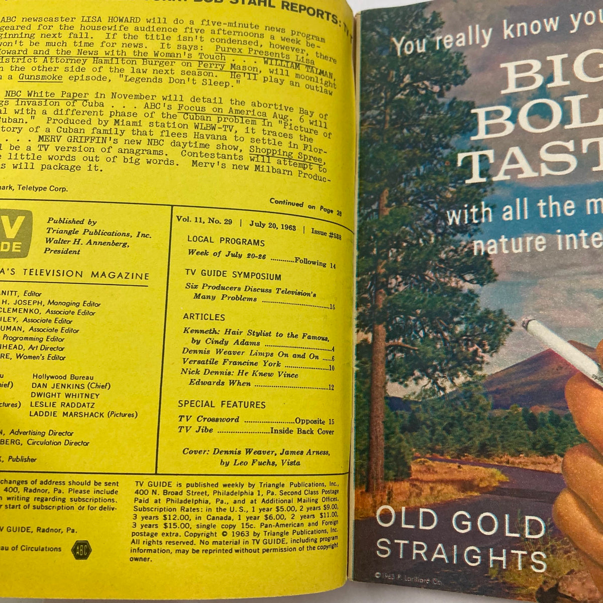 Inside page of TV Guide Magazine July 20, 1963, listing local programs and articles, highlighting the magazine's content and design.