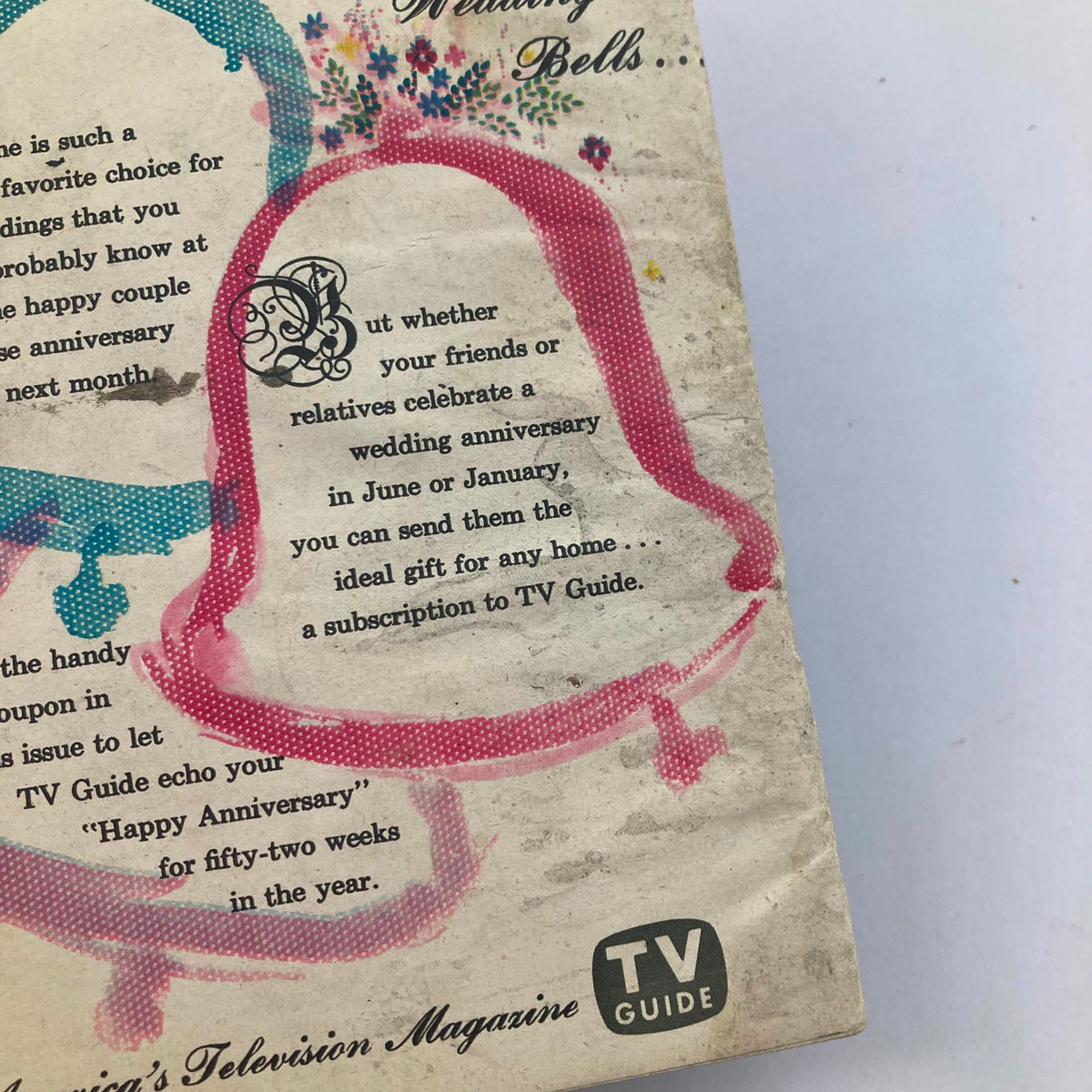 Back cover of the TV Guide Magazine May 14 1954 featuring colorful graphics and text promoting a subscription option. This collectible issue highlights Frank Sinatra on the front, offering a glimpse into 1950s television culture.