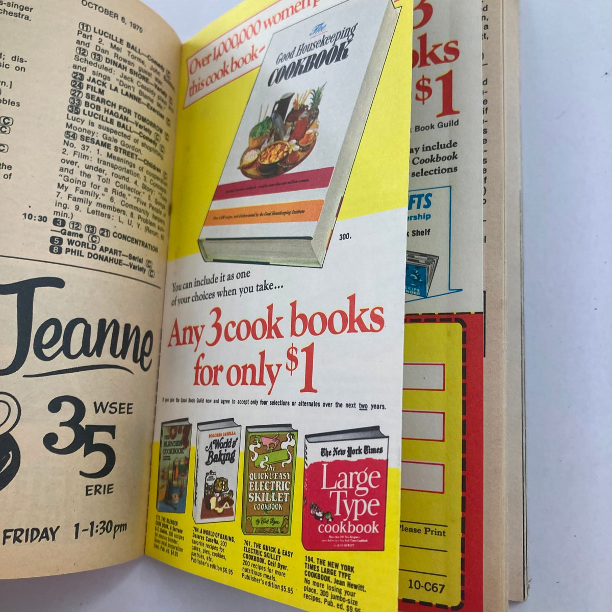 Another interior page of TV Guide Magazine October 3 1970 #914 highlighting a cookbook advertisement with promotional details on offers.