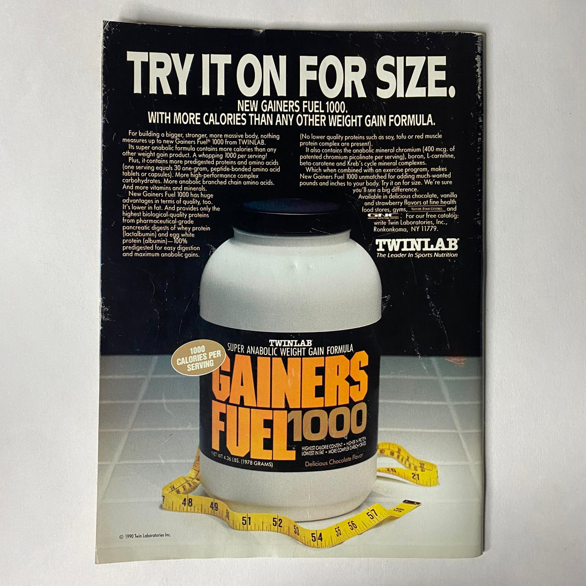 Advertisement for Gainer's Fuel 1000 in Muscle Training Illustrated, January 1991, No. 163, promoting a high-calorie weight gain formula for bodybuilders.