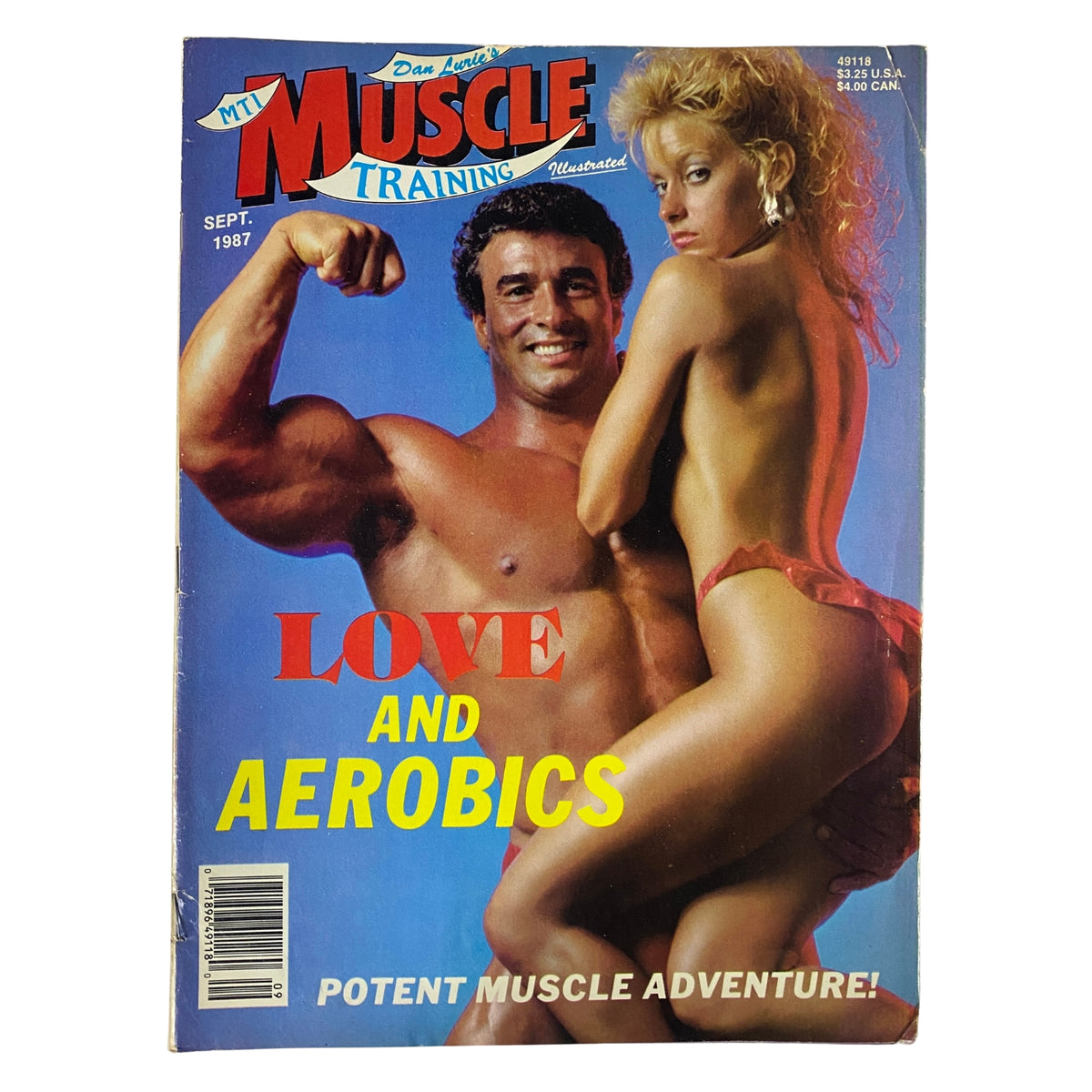 Cover of Muscle Training Illustrated September 1987 featuring Rick Valente and Terri Barber, showcasing bodybuilding themes with the caption 'Love and Aerobics.'