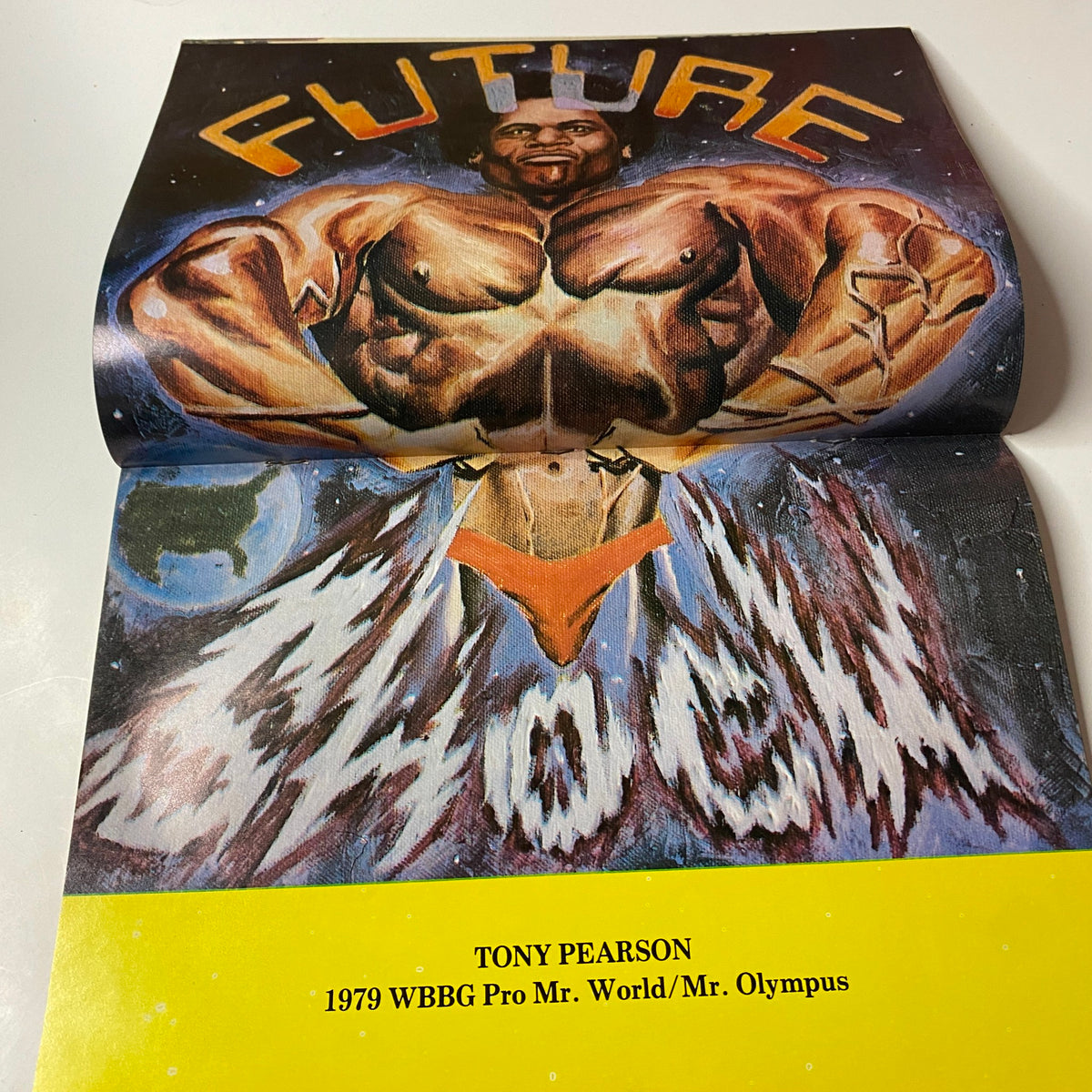 Muscle Training Illustrated January 1980 centerfold featuring a colorful artwork of Tony Pearson, showcasing him as the 1979 WBBG Pro Mr. World/Mr. Olympus.