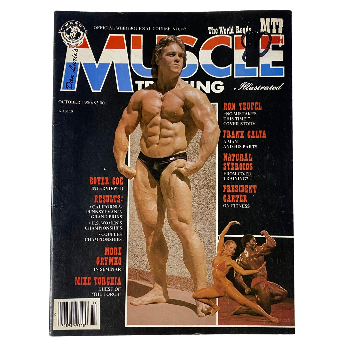 Cover of Muscle Training Illustrated October 1980, Issue No. 87 featuring Ron Teufel in a bodybuilding pose. The magazine includes highlights on women's bodybuilding, competition, and nutrition insights.