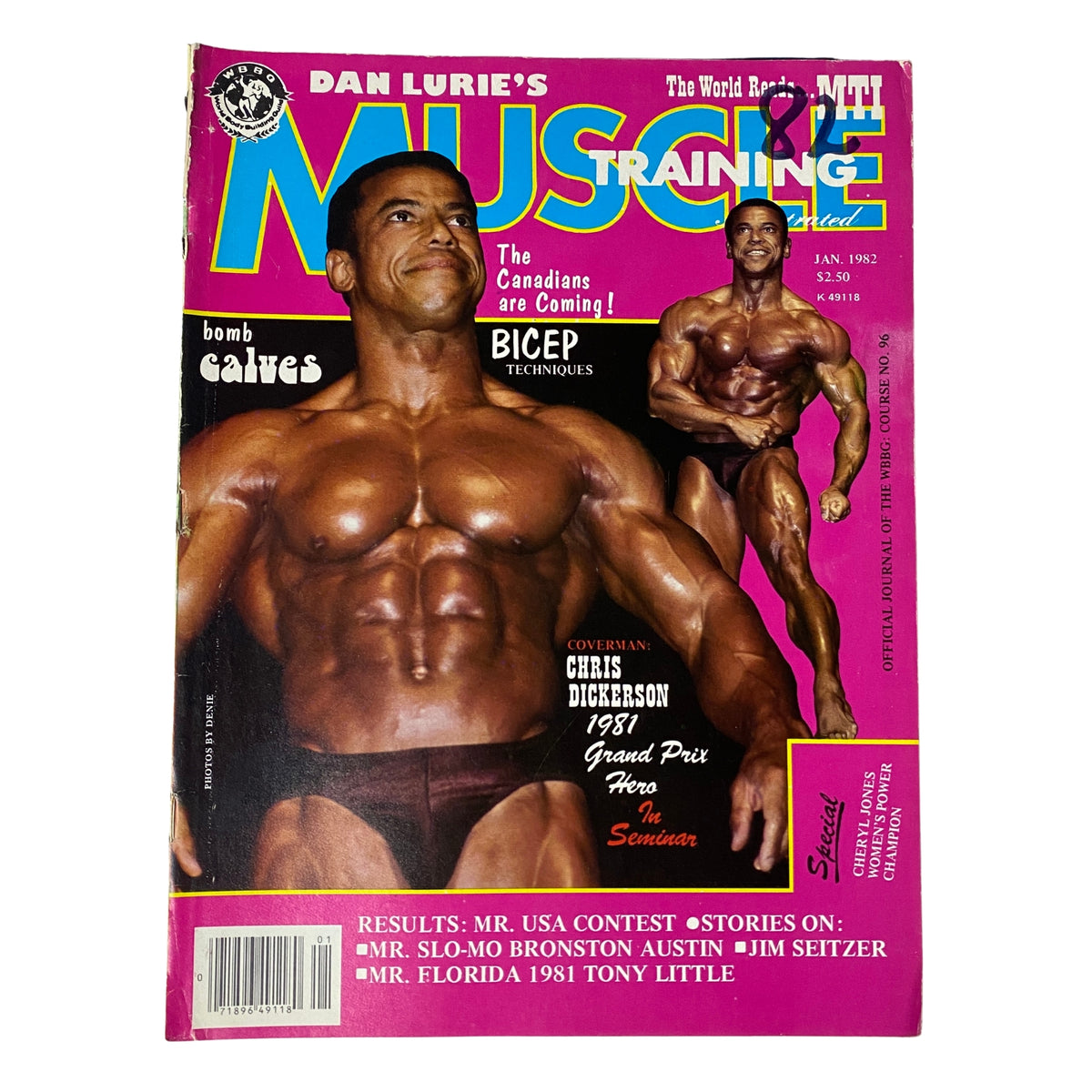 Cover of Muscle Training Illustrated January 1982, Issue No. 96 featuring Chris Dickerson, showcasing bodybuilding achievements and techniques.