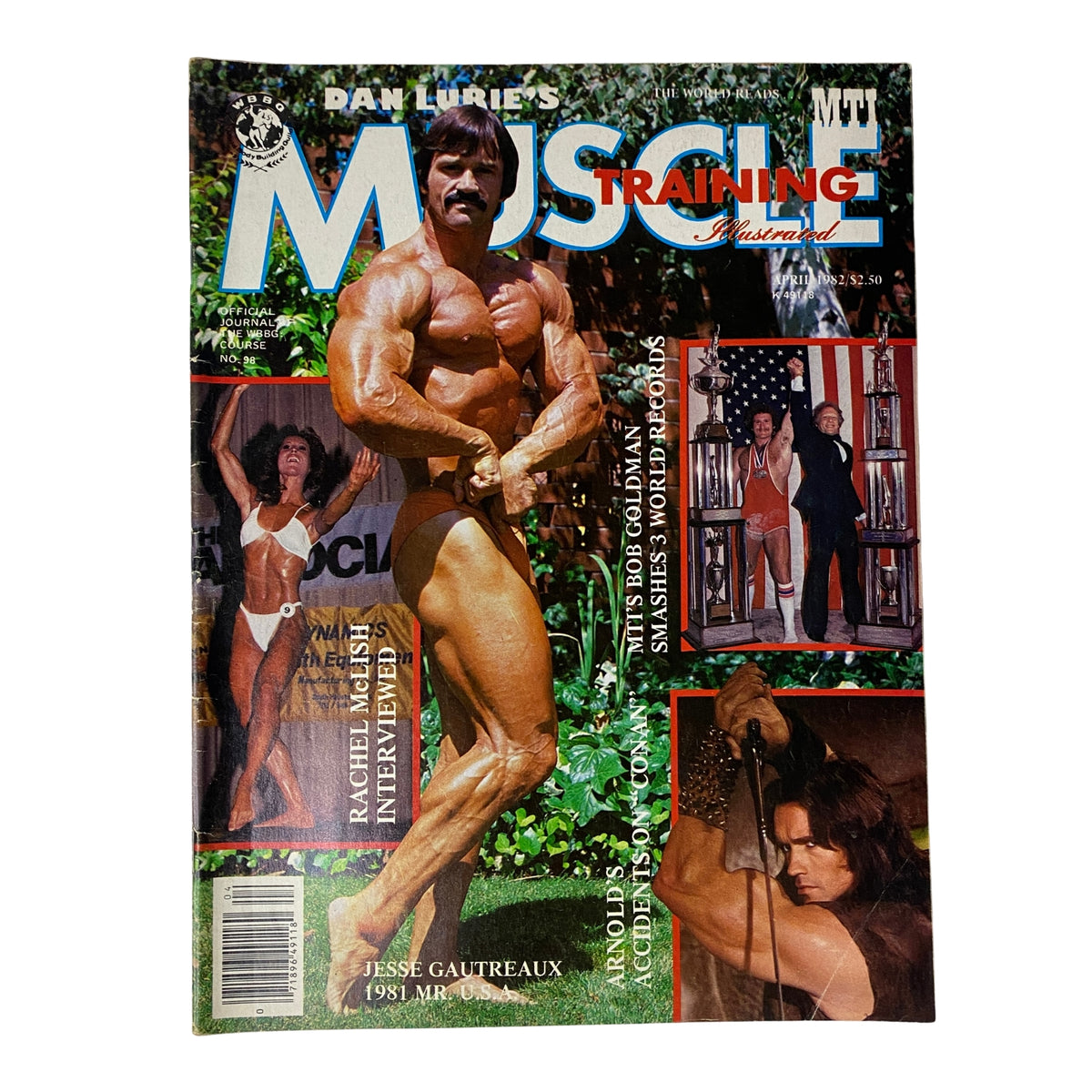 Muscle Training Illustrated April 1982 No. 98 featuring Jesse Gautreaux posing in peak condition on the cover, showcasing bodybuilding aesthetics.