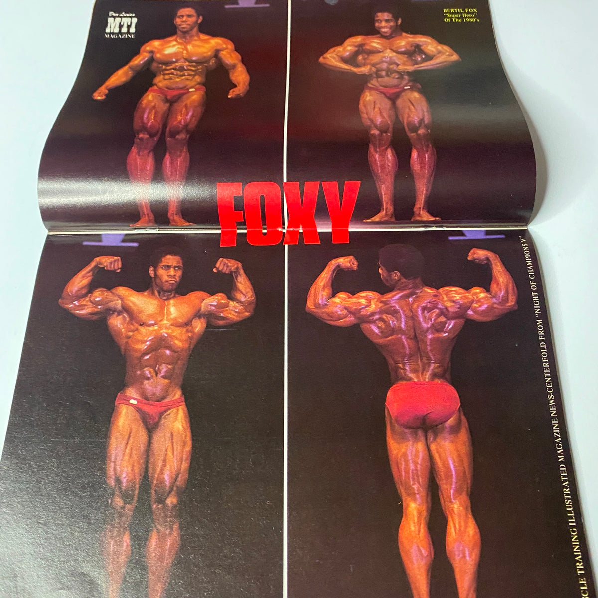 Centerfold from Muscle Training Illustrated - September 1982, showcasing four poses of a bodybuilder named Billy Arlen, highlighting his physique and definition.
