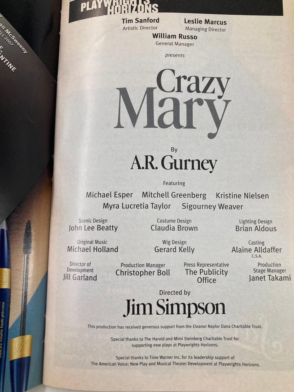 Credits page of the 2007 Playbill for Crazy Mary, listing cast and creative team information.