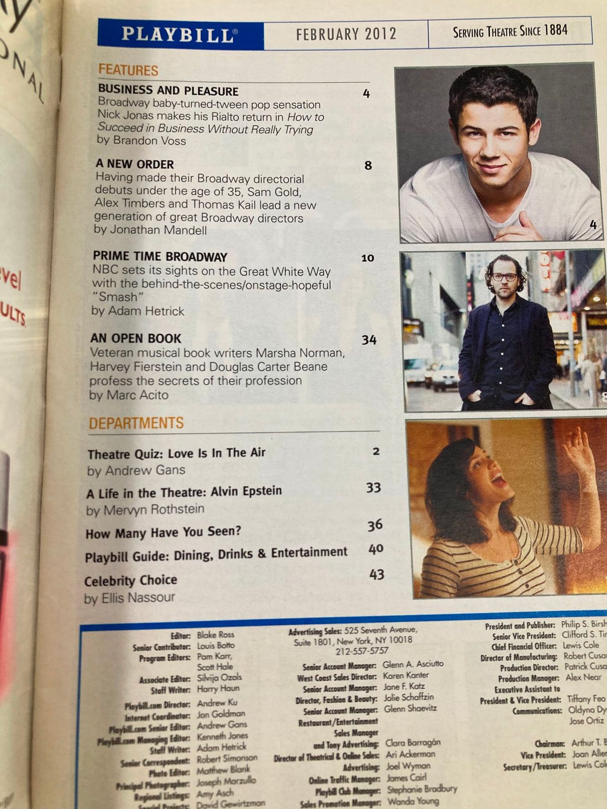 Inside page of the 2012 Playbill for 'Other Desert Cities' featuring articles on Broadway and a glimpse of the theater scene, serving as a collectible piece of theatrical history.