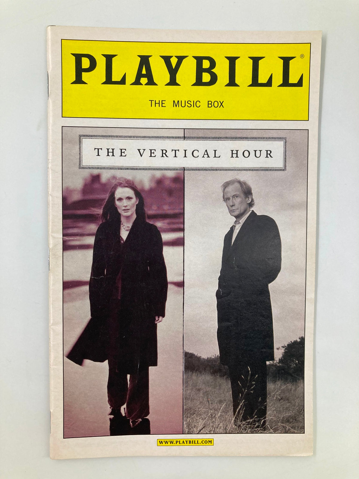 2007 Playbill for The Vertical Hour featuring Julianne Moore and Bill Nighy on the cover, showcasing their dramatic poses against a minimalist background.