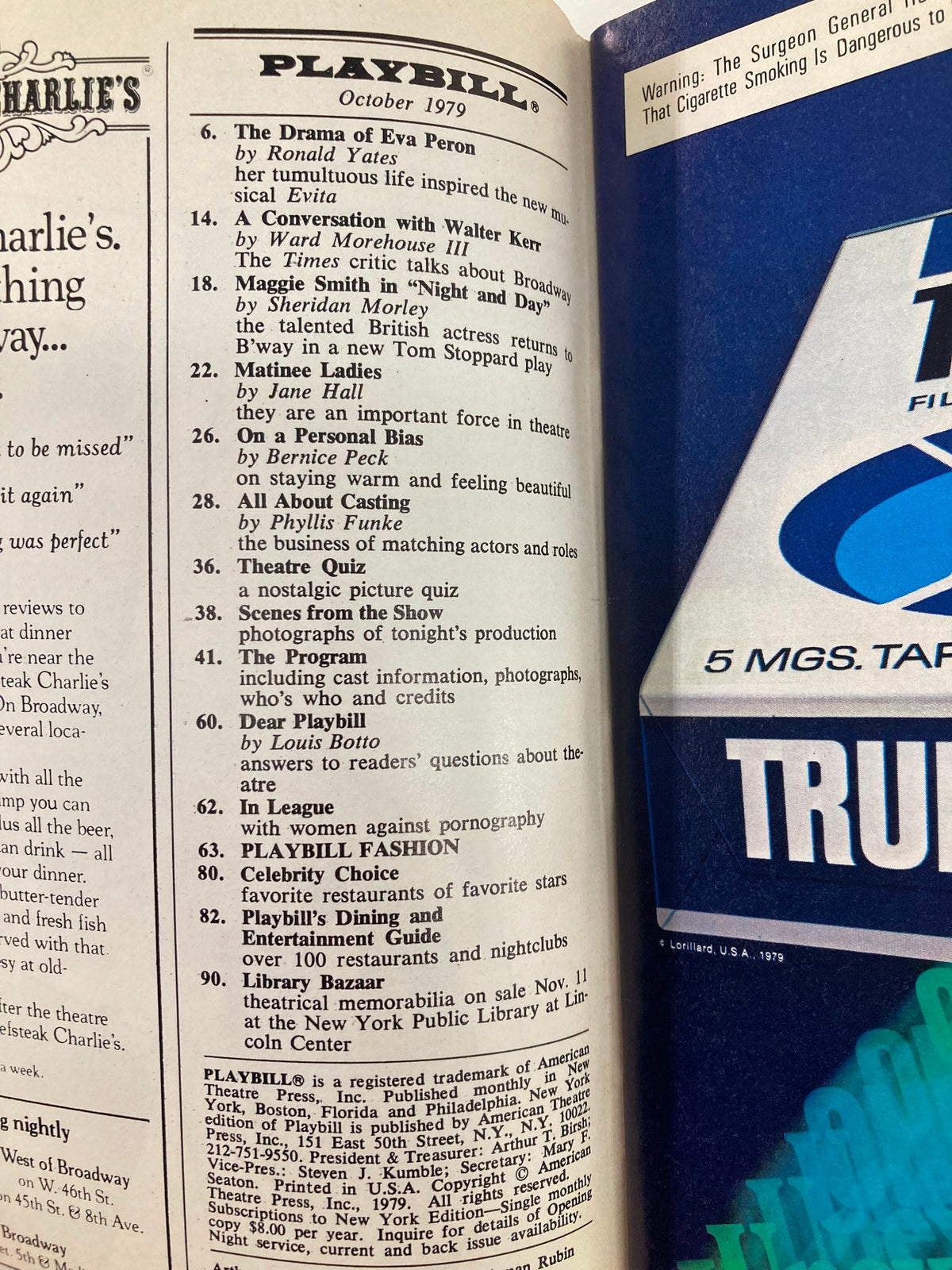 1979 Playbill from the John Golden Theatre showcasing advertisements and articles, historic October edition.