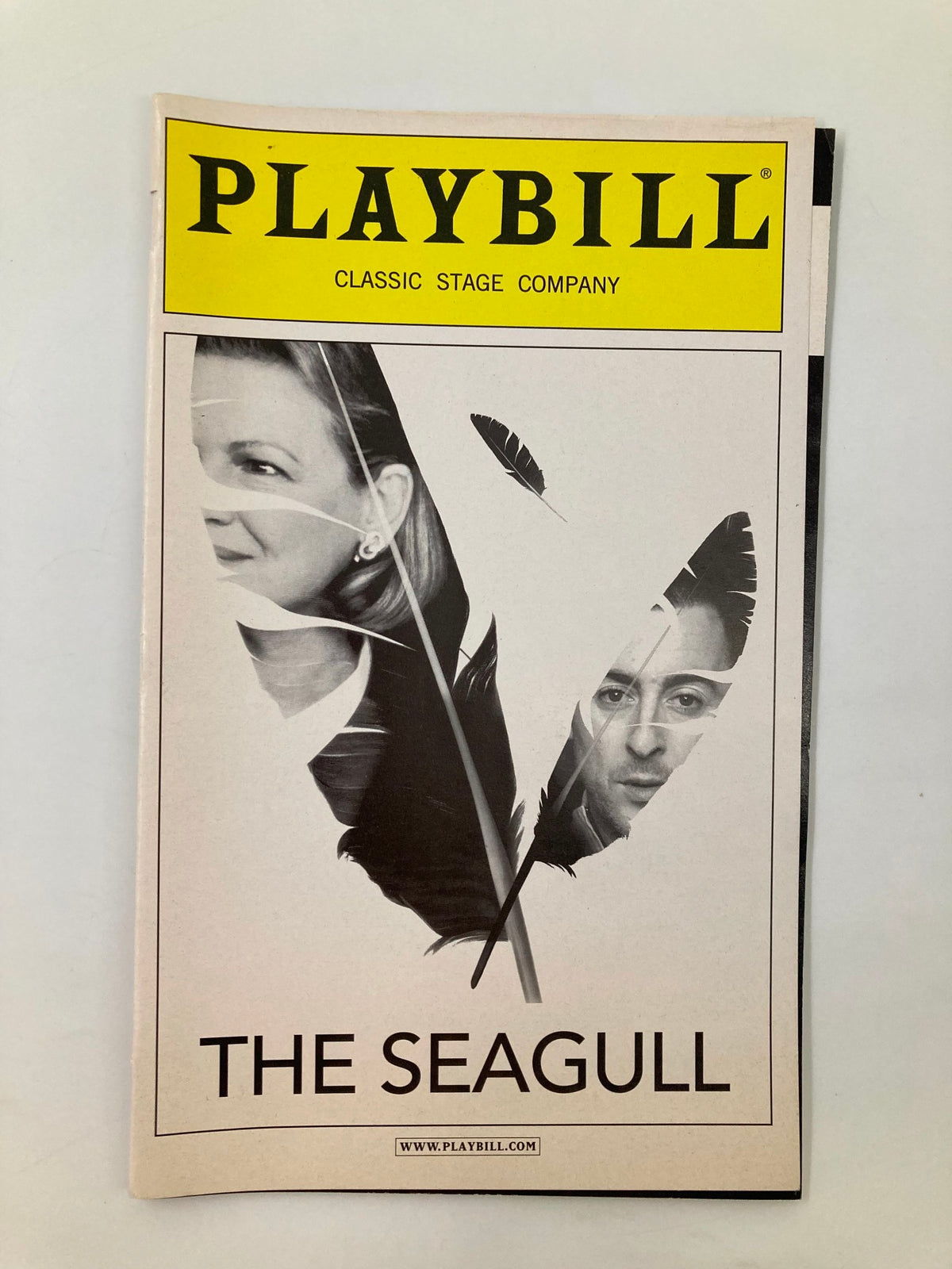 2008 Playbill featuring the cover of The Seagull with artistic design including feathers and portraits of cast members Bill Christ and Alan Cumming.