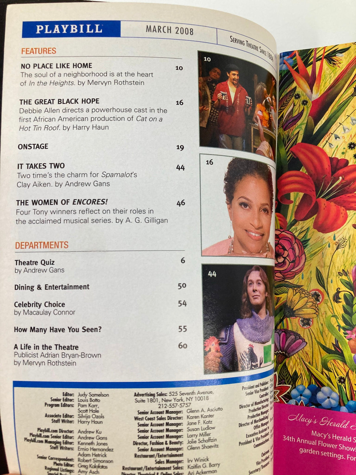 March 2008 Playbill detailing features and departments, including articles and profiles related to the 2007-2008 theater season.
