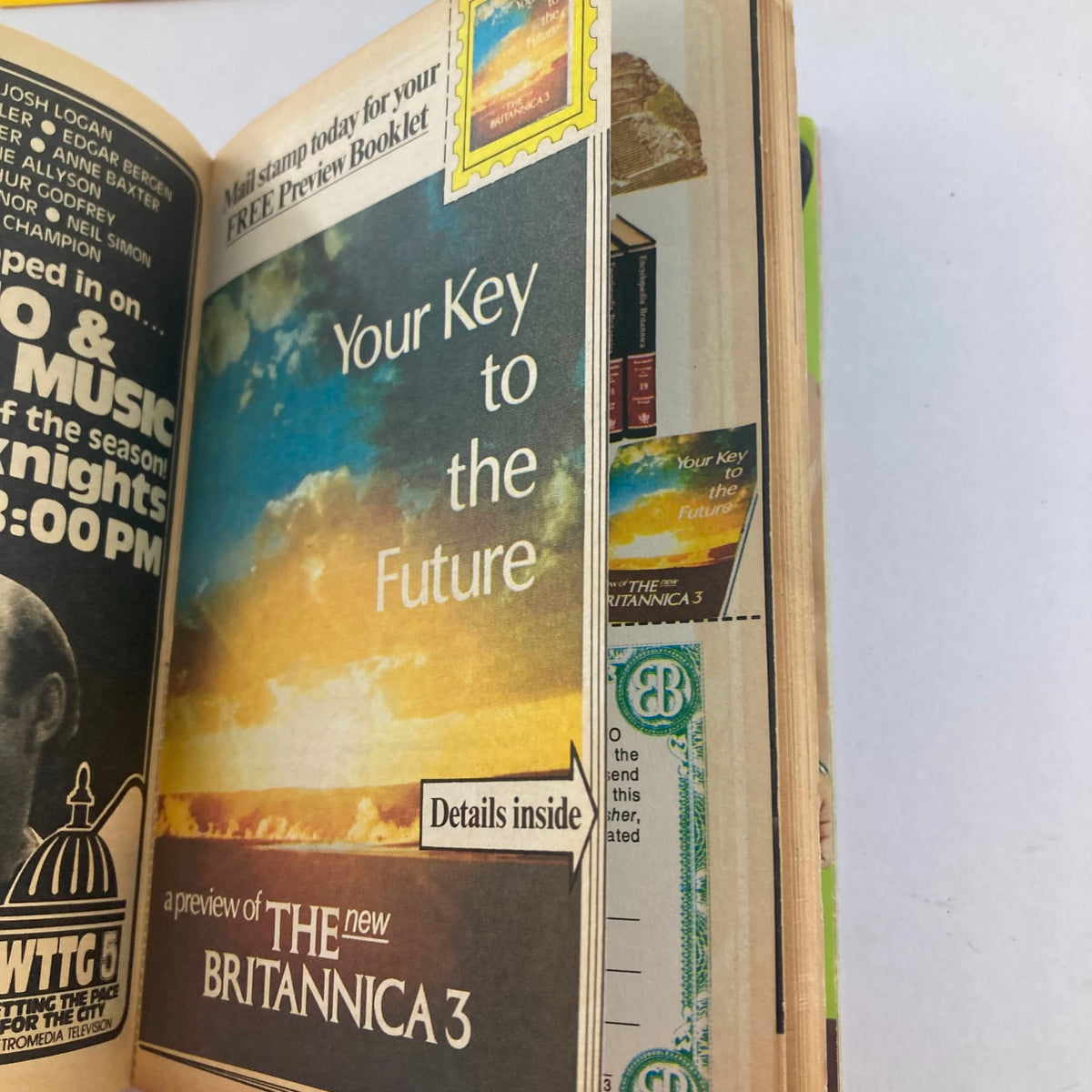 Inside advertisement from TV Guide Magazine October 16 1976 #1229, promoting the Britannica 3 preview booklet.