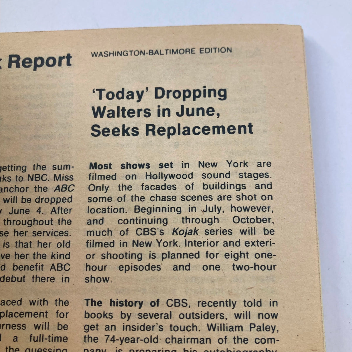 Inside page of TV Guide Magazine May 15 1976 #1207 with an article titled 'Today Dropping Walters in June, Seeks Replacement,' discussing changes in television programming.