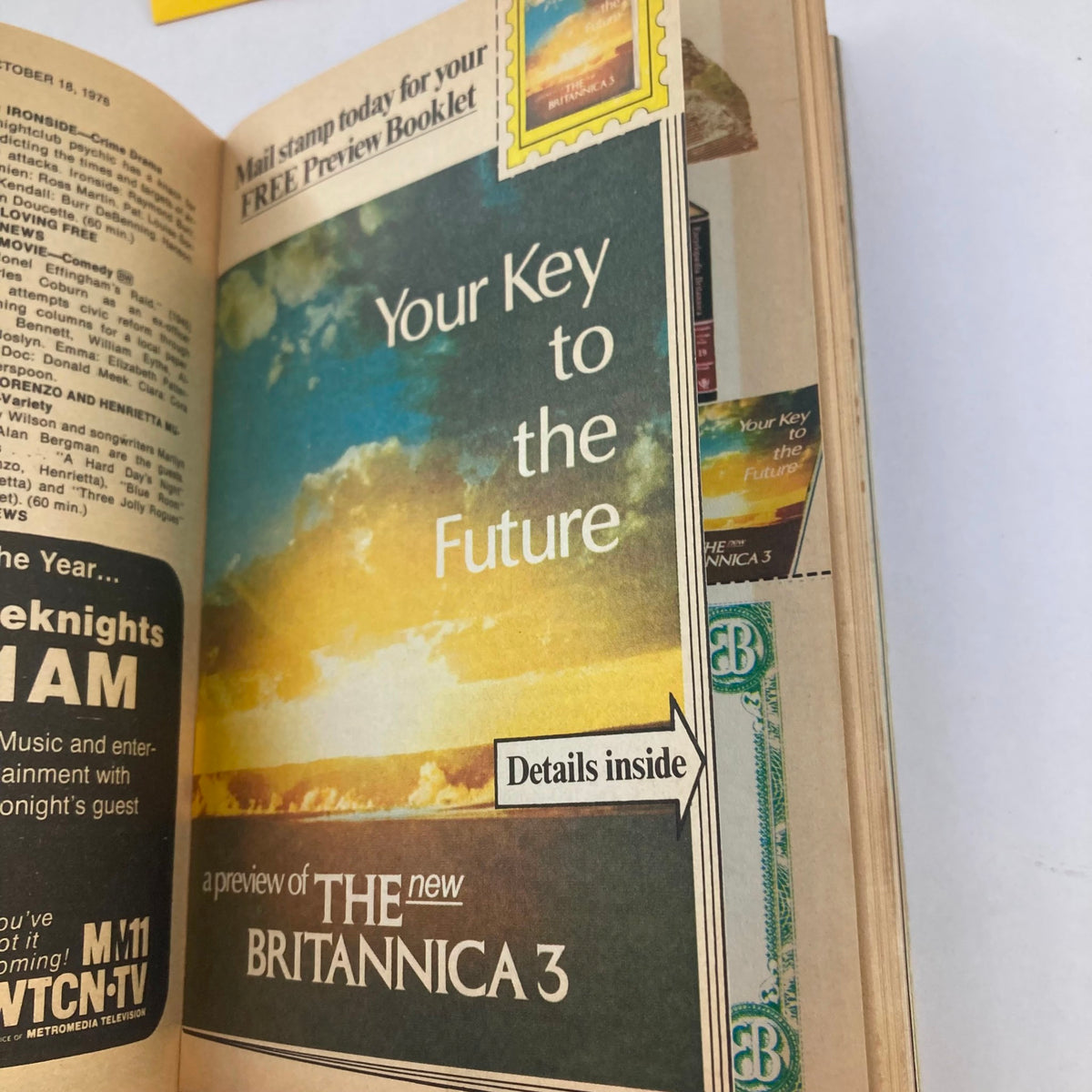 Advertisement page from TV Guide Magazine October 16 1976, promoting the new Britannica 3 with an image of a scenic view.